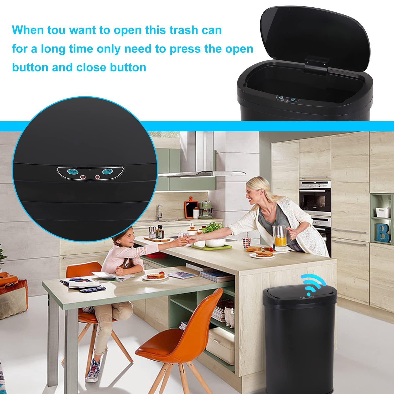 FDW Kitchen Trash Can with Lid, 13 Gallon Automatic Garbage Can for Bathroom Bedroom Home Office 50 Liter Touch Free Stainless Steel Waste Bin,Black