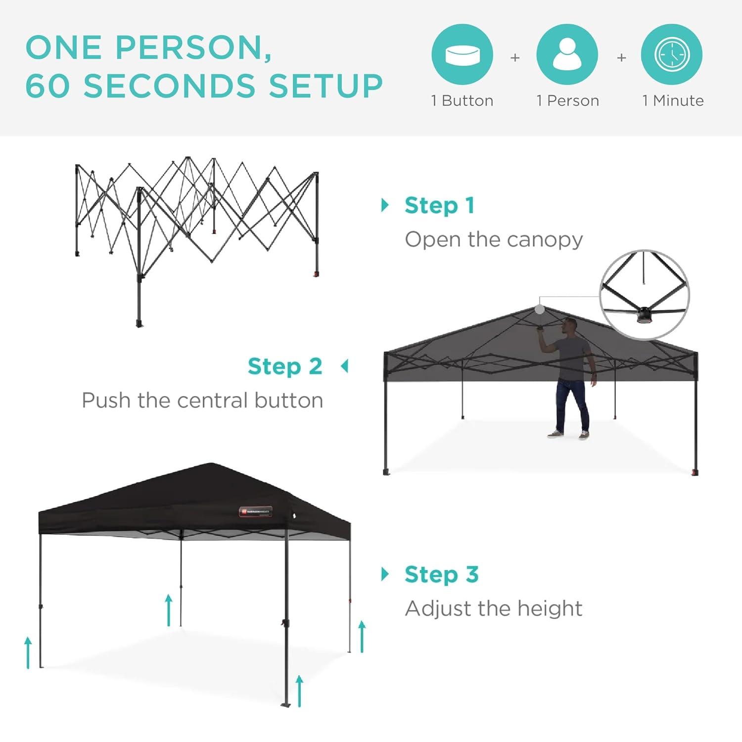 Best Choice Products Best Choice Products Easy Setup Pop Up Canopy W/ 1-Button Setup, Wheeled Case, 4 Weight Bags
