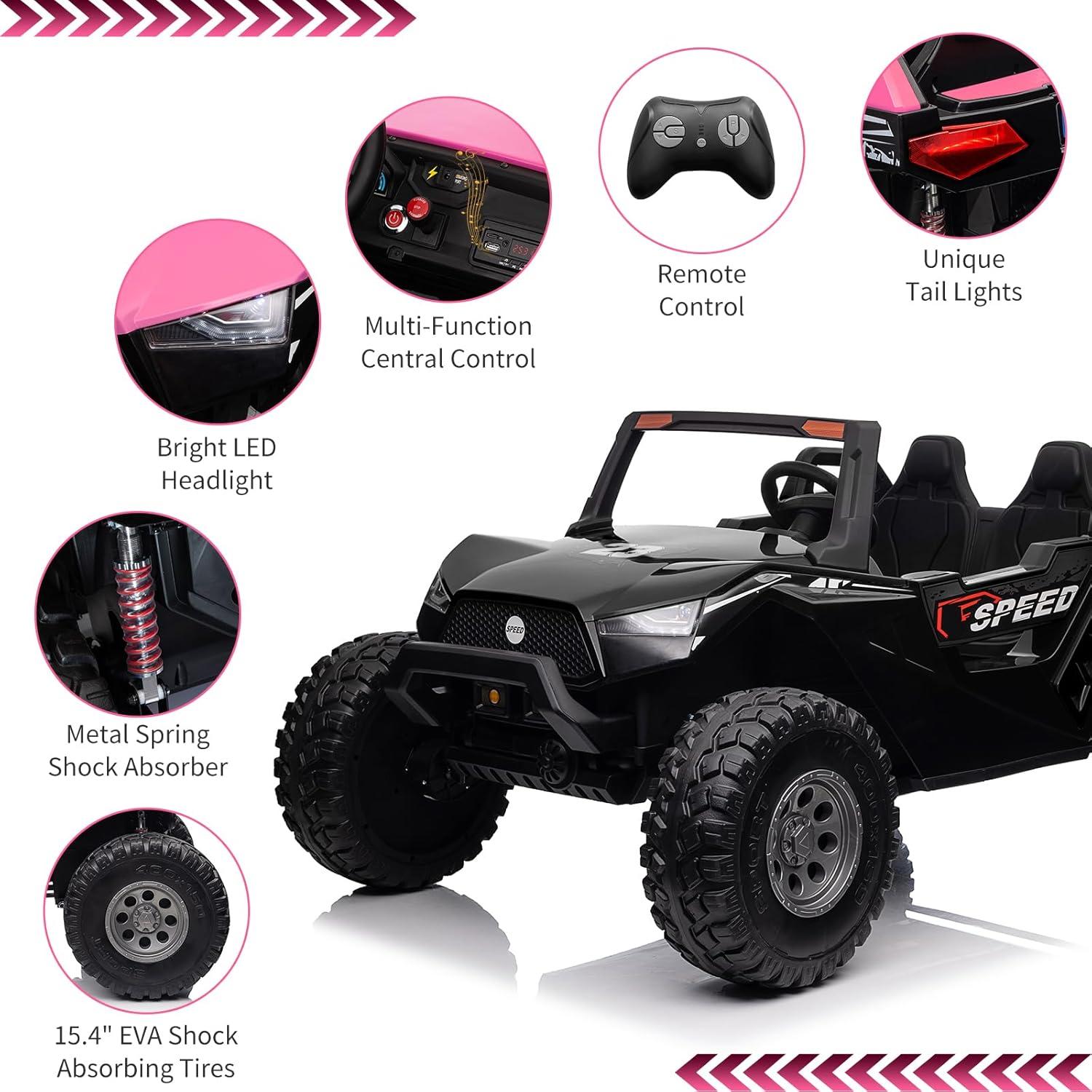 24V 2 Seaters Ride On UTV with Remote Control, Battery Powered Extra Large Ride Car Toy for 2 Kids, 2 Seats+One More Foldable Seat, 15.4" Eva Wheels Off-Road with Music, Light for 3-8 Years