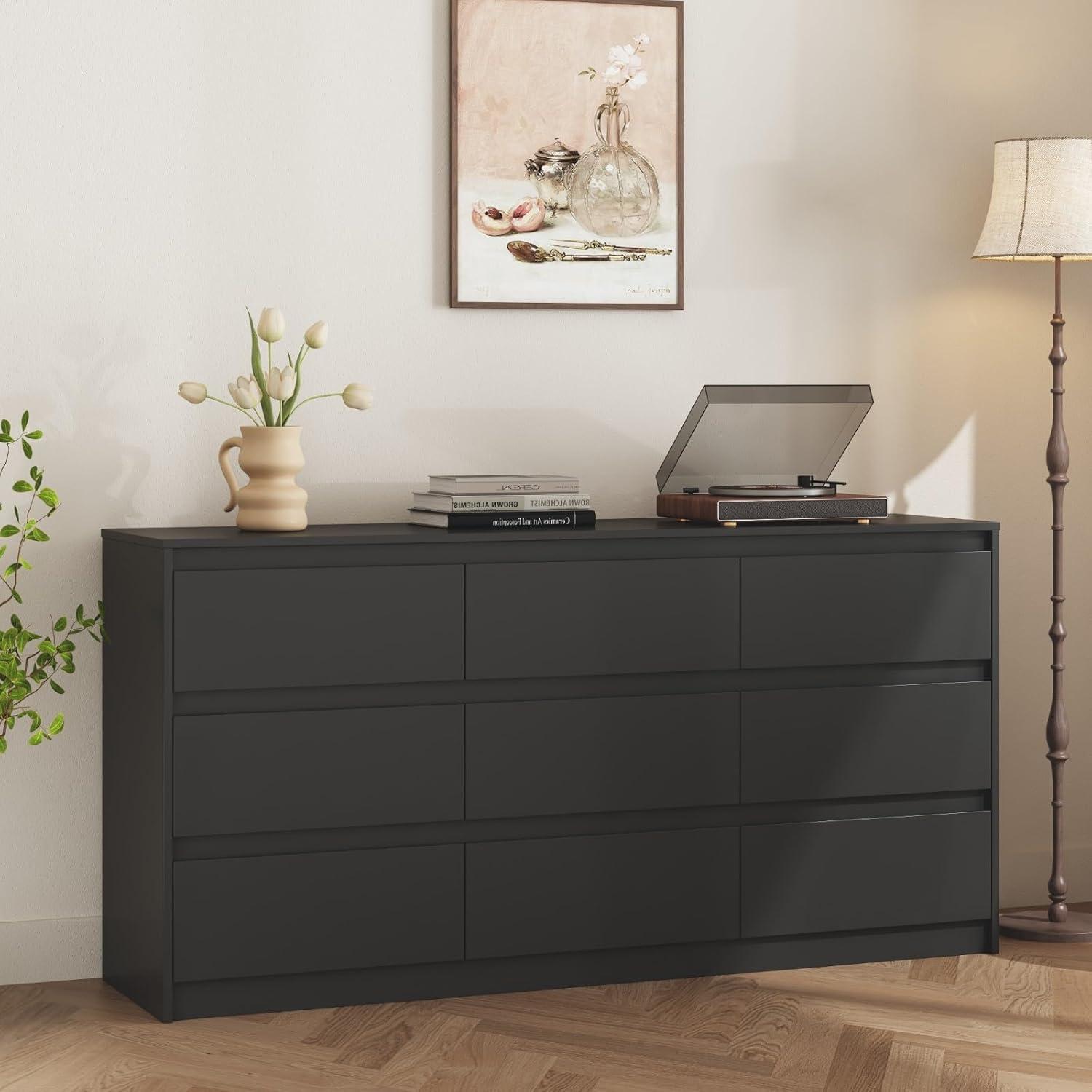 FAMAPY Chest of Drawers Dresser No Handles, 6 Drawer Dresser with Wide Storage, Modern Contemporary 6-Drawer Chest, for Bedroom Black (59”W x 15.7”D x 32.3”H)