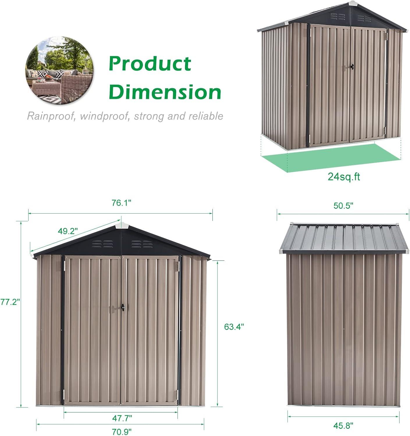 AECOJOY 6' x 4' Outdoor Metal Storage Shed with Lockable Door for Backyard