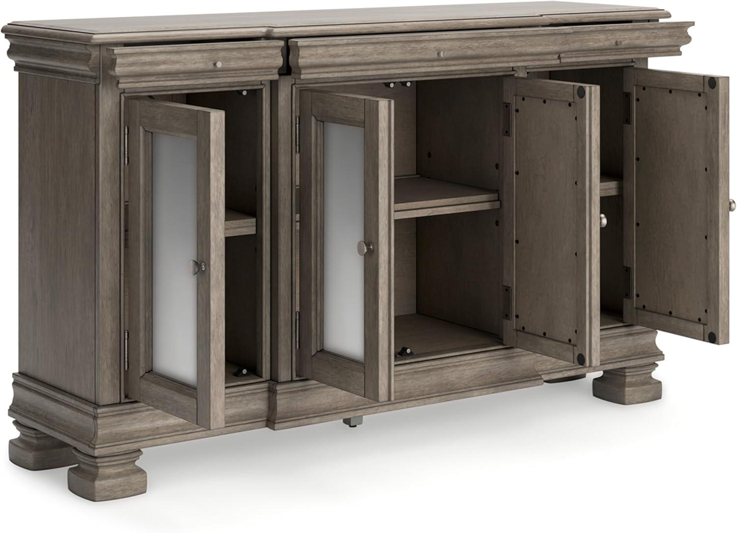 Lexorne 60" Gray Hardwood Dining Server with Mirror Doors