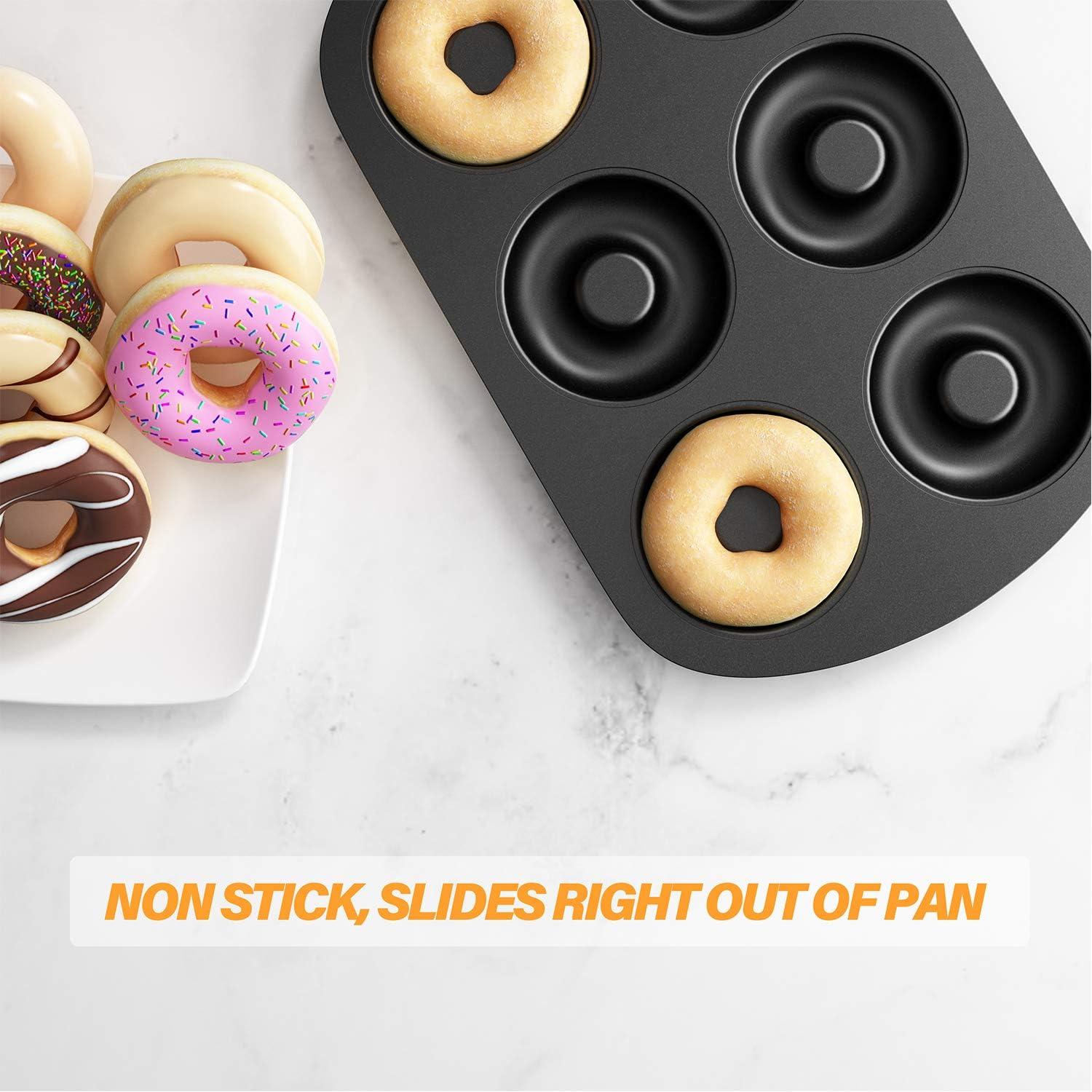 Tiawudi Non-Stick 6-Cavity Donut Baking Pans, Makes Individual Full-Sized 3 1/4" Donuts, Set of 3
