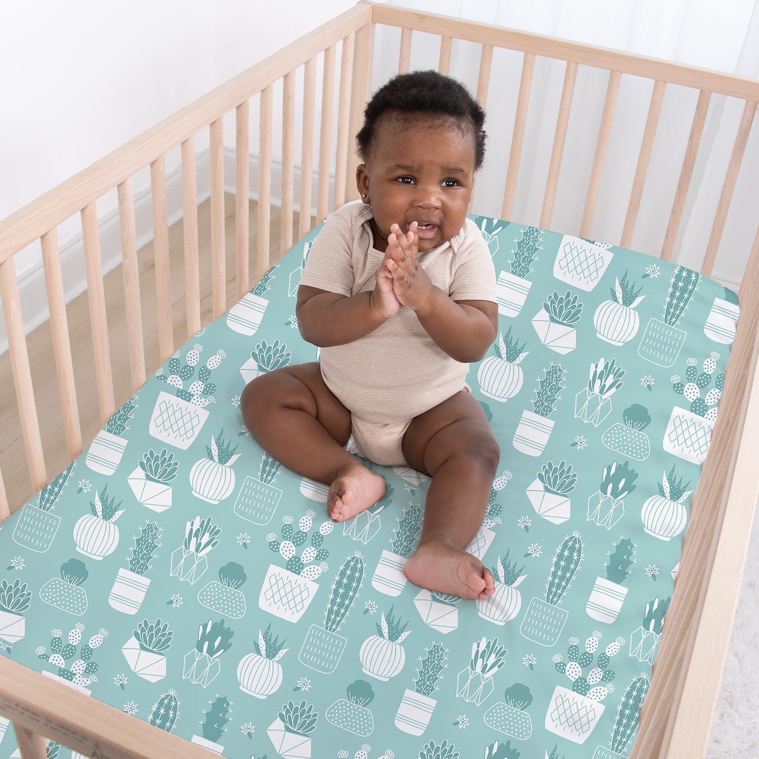 The Peanutshell Fitted Crib Sheets - Cactus and Pastel Green - 4pk