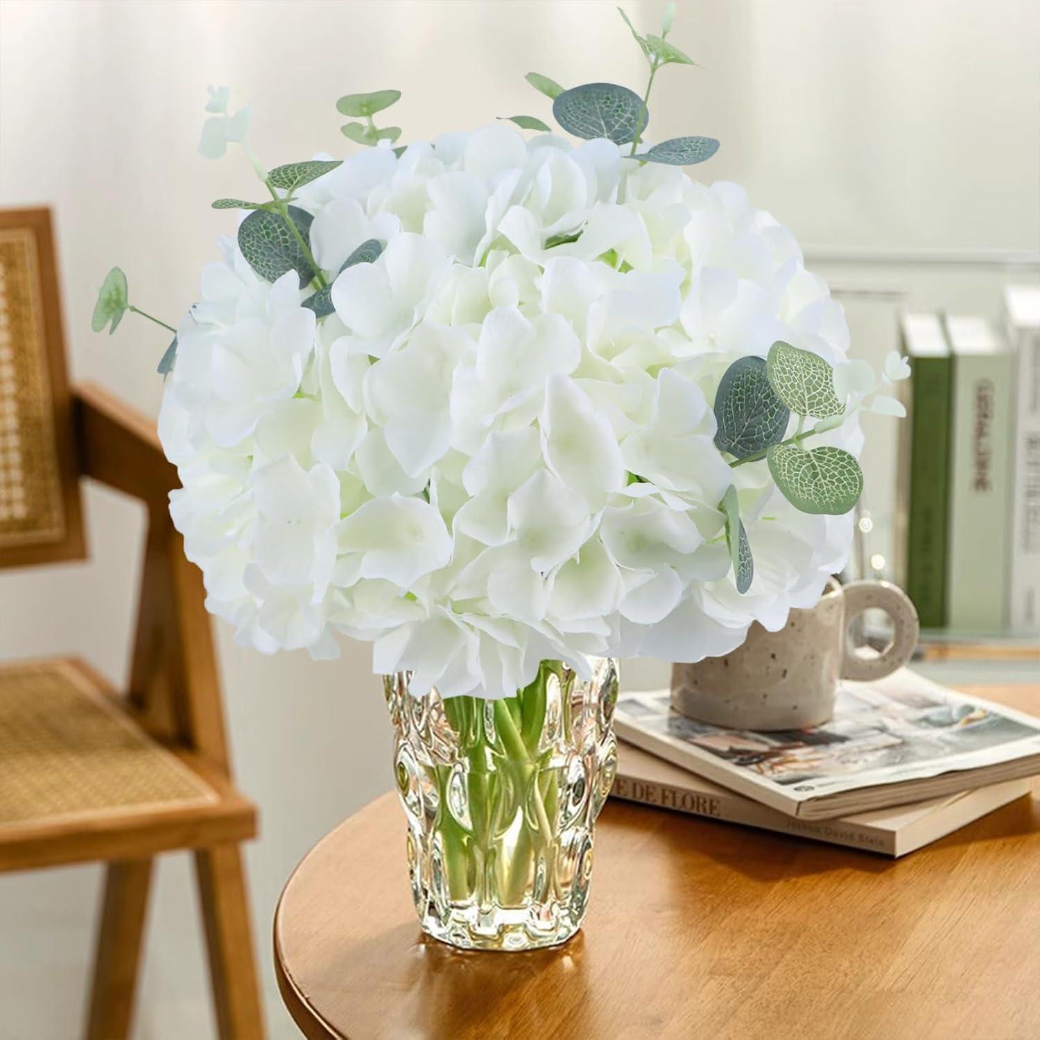 AVIVIHO Hydrangea Artificial Flowers Realistic White Fake Hydrangeas Silk Flowers with Stems Pack of 10 for Spring Mother's Day Easter Gifts Wedding Floral Bouquet Home Decor Party Decoration