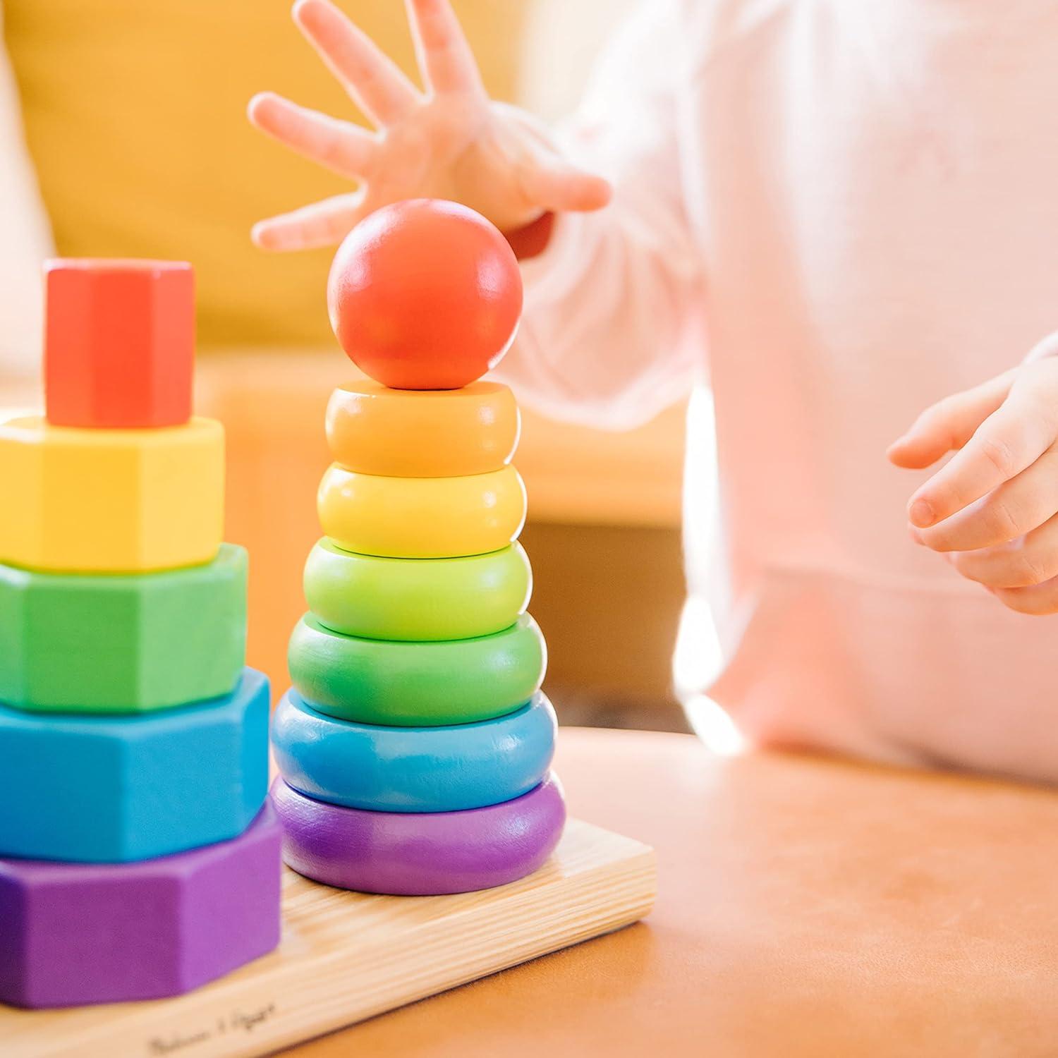 Melissa & Doug Geometric Stacker - Wooden Educational Toy