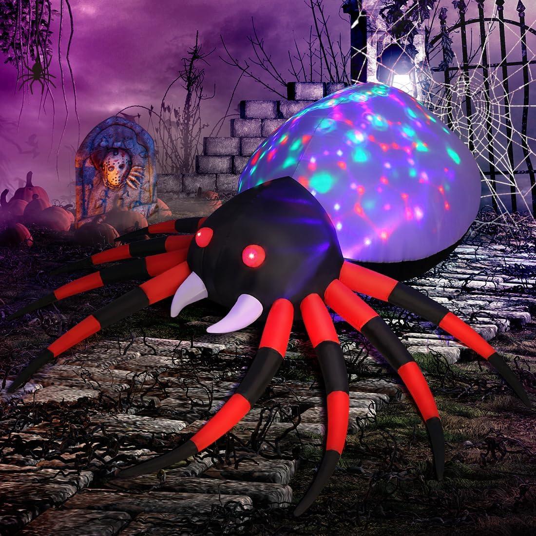 8ft Bright White and Red Inflatable Halloween Spider