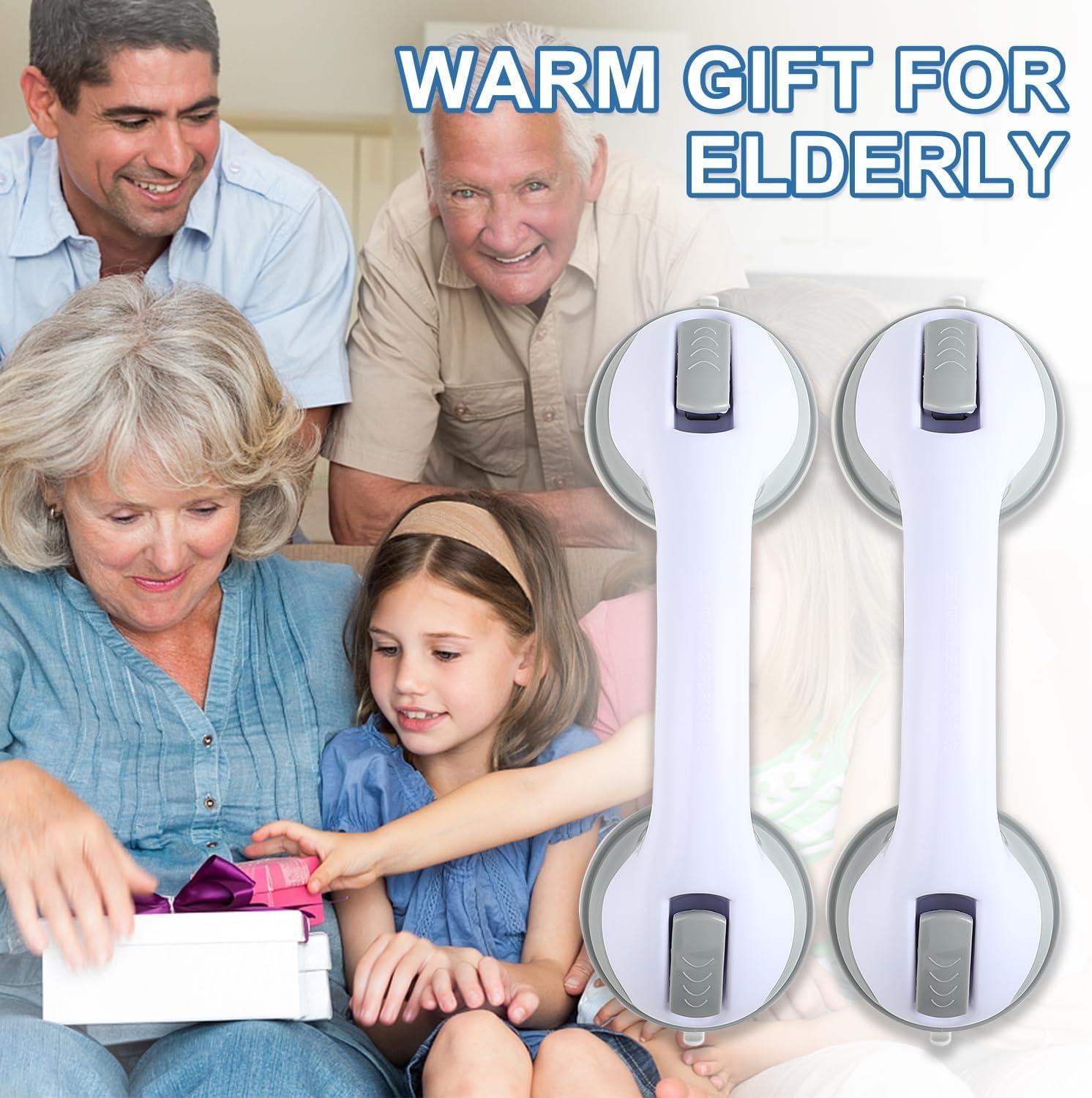 Grab Bars for Bathtubs and Showers, Zynuhmo 2 Pack 12 Inch Suction Safety Grab Bars for Senior and Elderly Assist Support Suction Cup Removable Handrails for Shower Chair No Drilling No Tools(Gray)