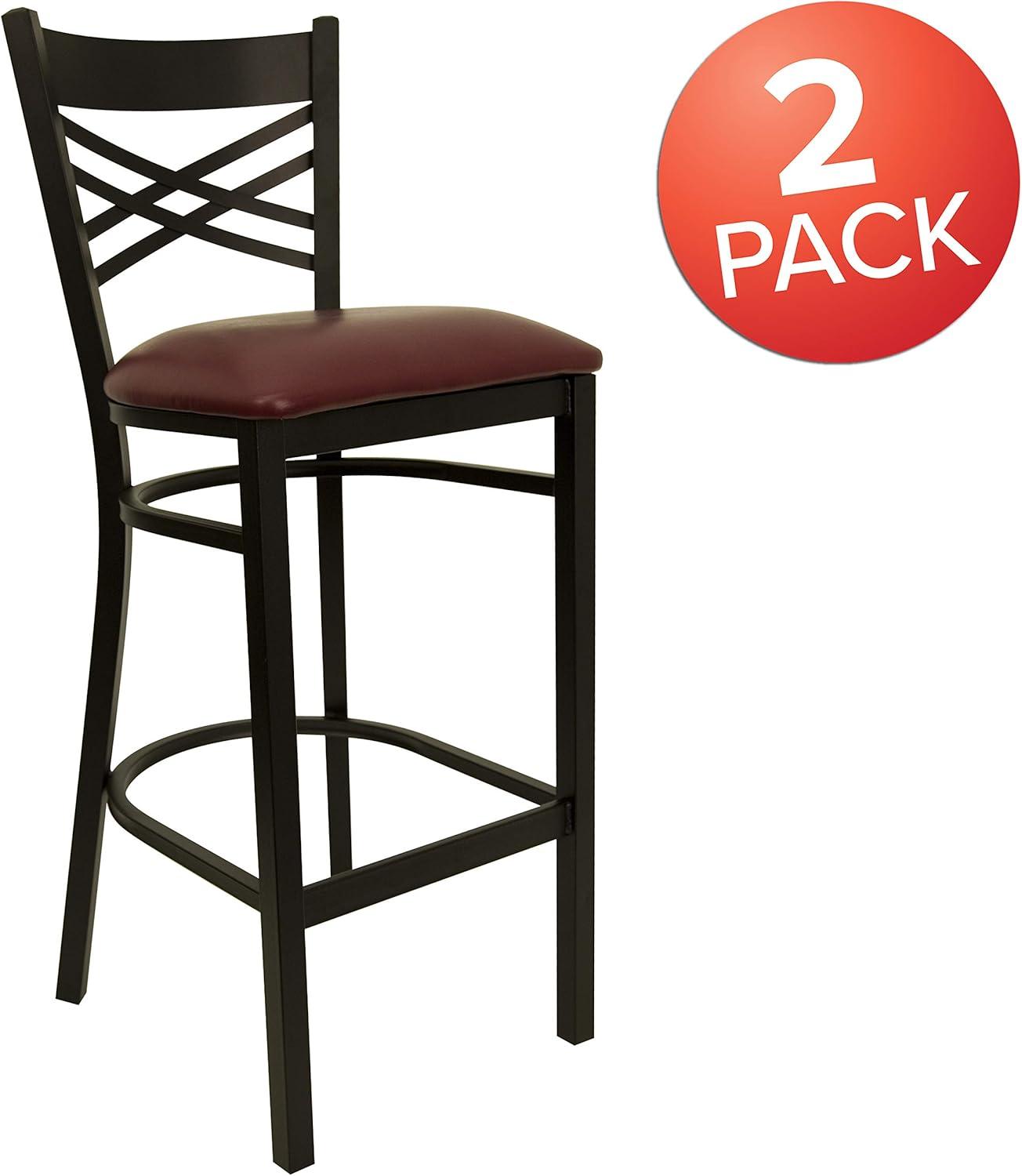 Flash Furniture HERCULES Series Black ''X'' Back Metal Restaurant Barstool - Black Vinyl Seat
