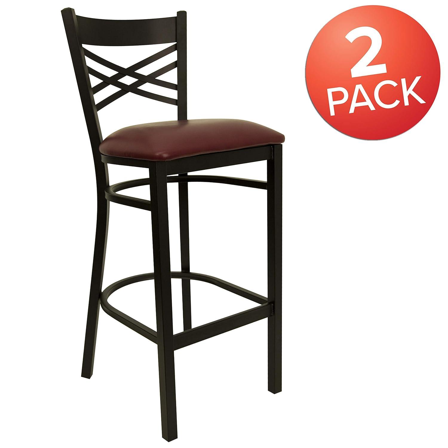 Flash Furniture HERCULES Series Black ''X'' Back Metal Restaurant Barstool - Black Vinyl Seat