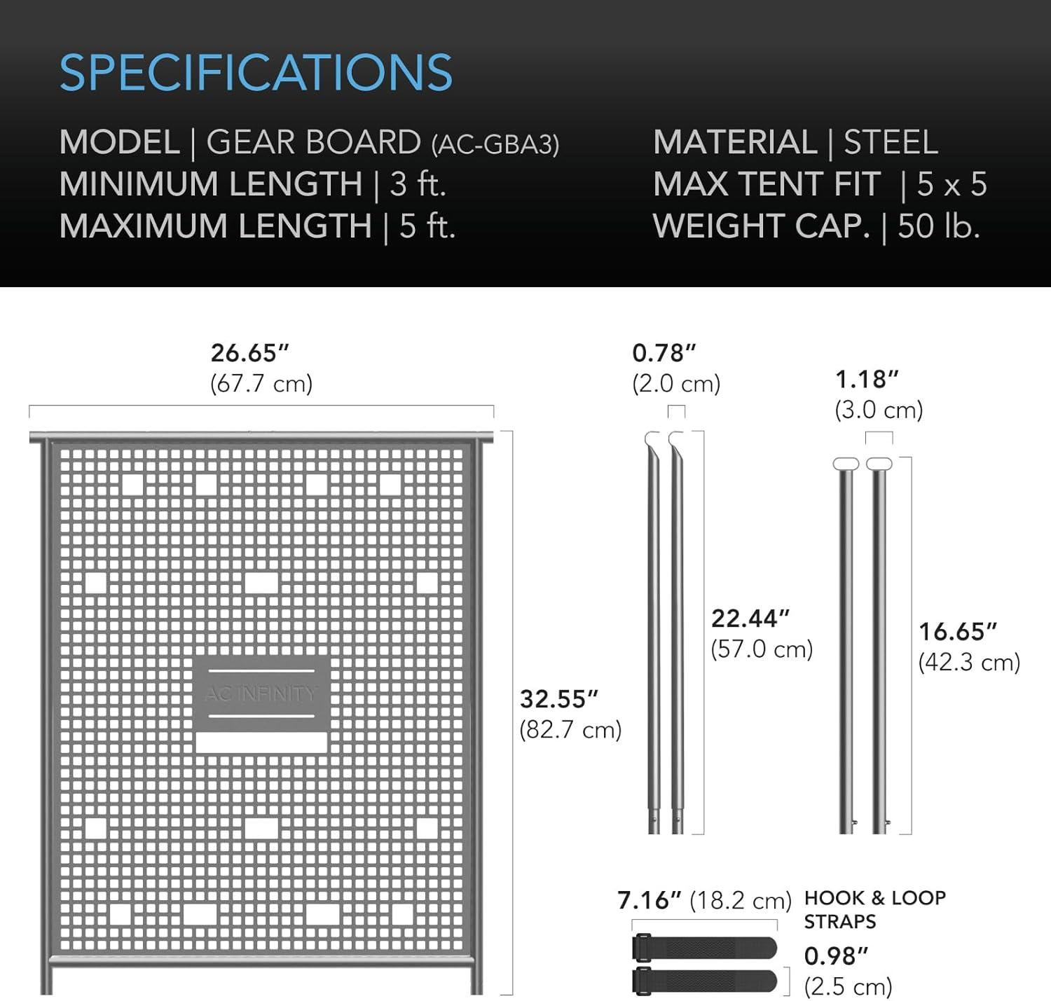 AC Infinity Gear Board, Grow Tent Equipment Board with Cable Management Slots, Steel Wall Organizer Mounts Clip Fans, Controllers, LED Drivers, and Ballasts in 5x5 Grow Tents or Smaller