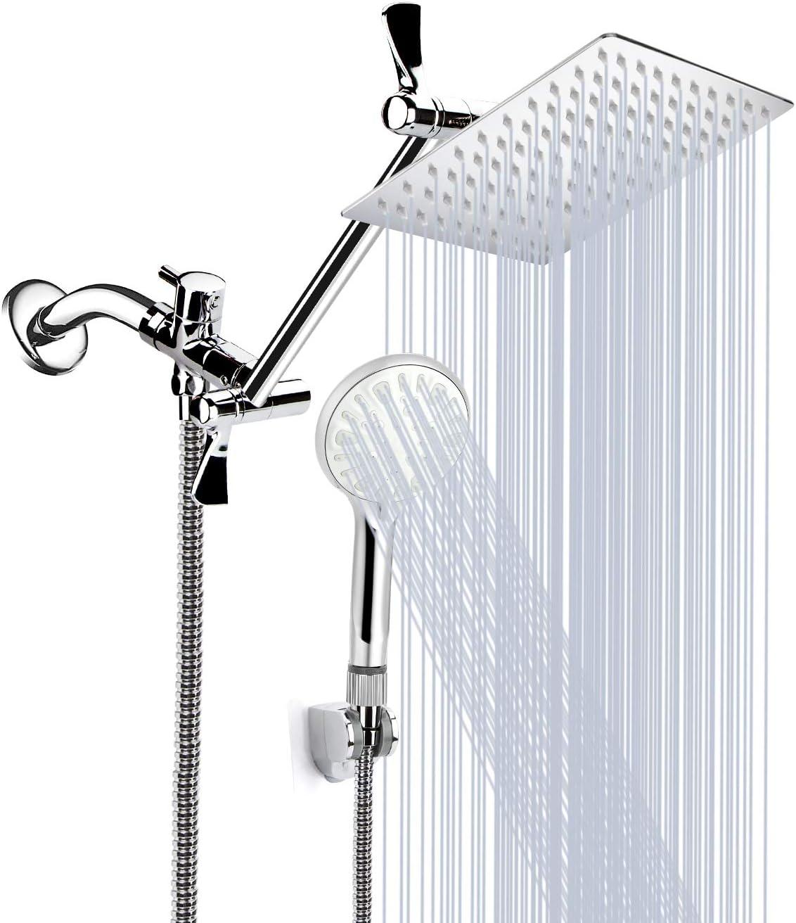 Silver 8-Inch Rainfall and Handheld Shower Combo with Adjustable Arm