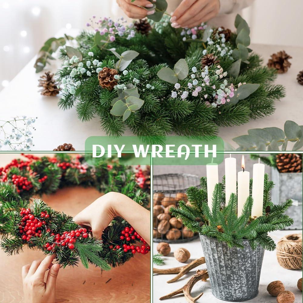 50 Pcs Artificial Pine Branches Christmas Pine Needles Green Plants Fake Greenery Pine Picks Christmas Decorations for DIY Garland Wreath Xmas Embellishing and Home Garden Decoration