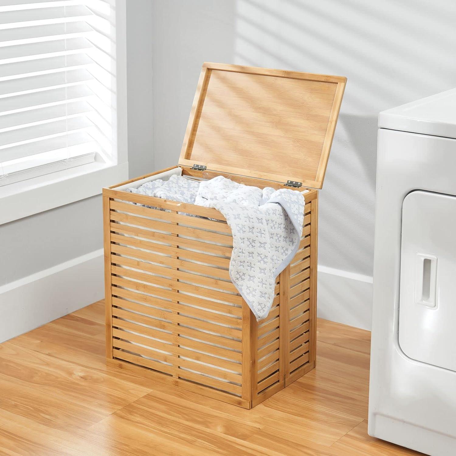 mDesign mDesign Bamboo Wood Foldable Laundry Basket Storage Organizer - Natural