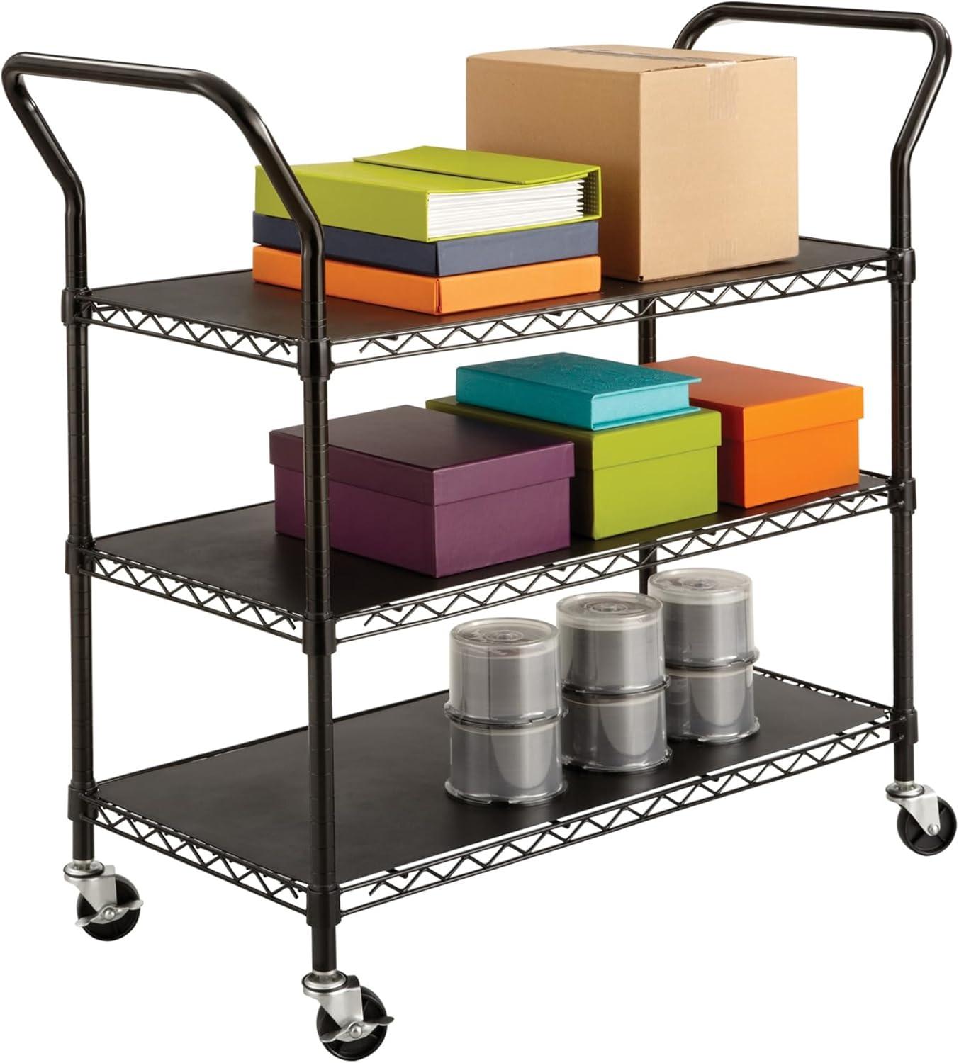 Safco 3 Shelf Wire Utility Transport Cart in Black