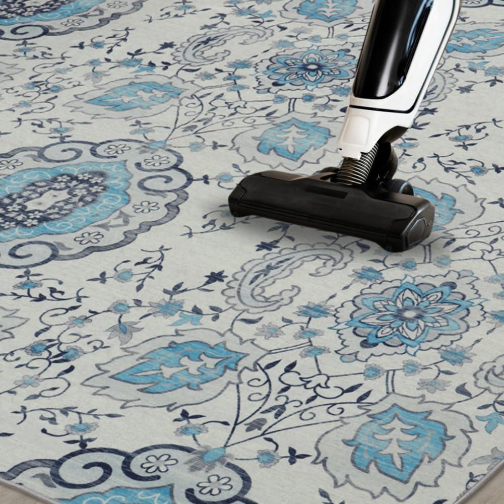Machine Washable Thin Area Rug - Oriental Vintage Rust Red Kitchen, Bedroom, Hallway, Bathroom, and Entryway 3x5 Rugs - Stain and Water-Resistant - Non-Slip - Pet and Kid Friendly