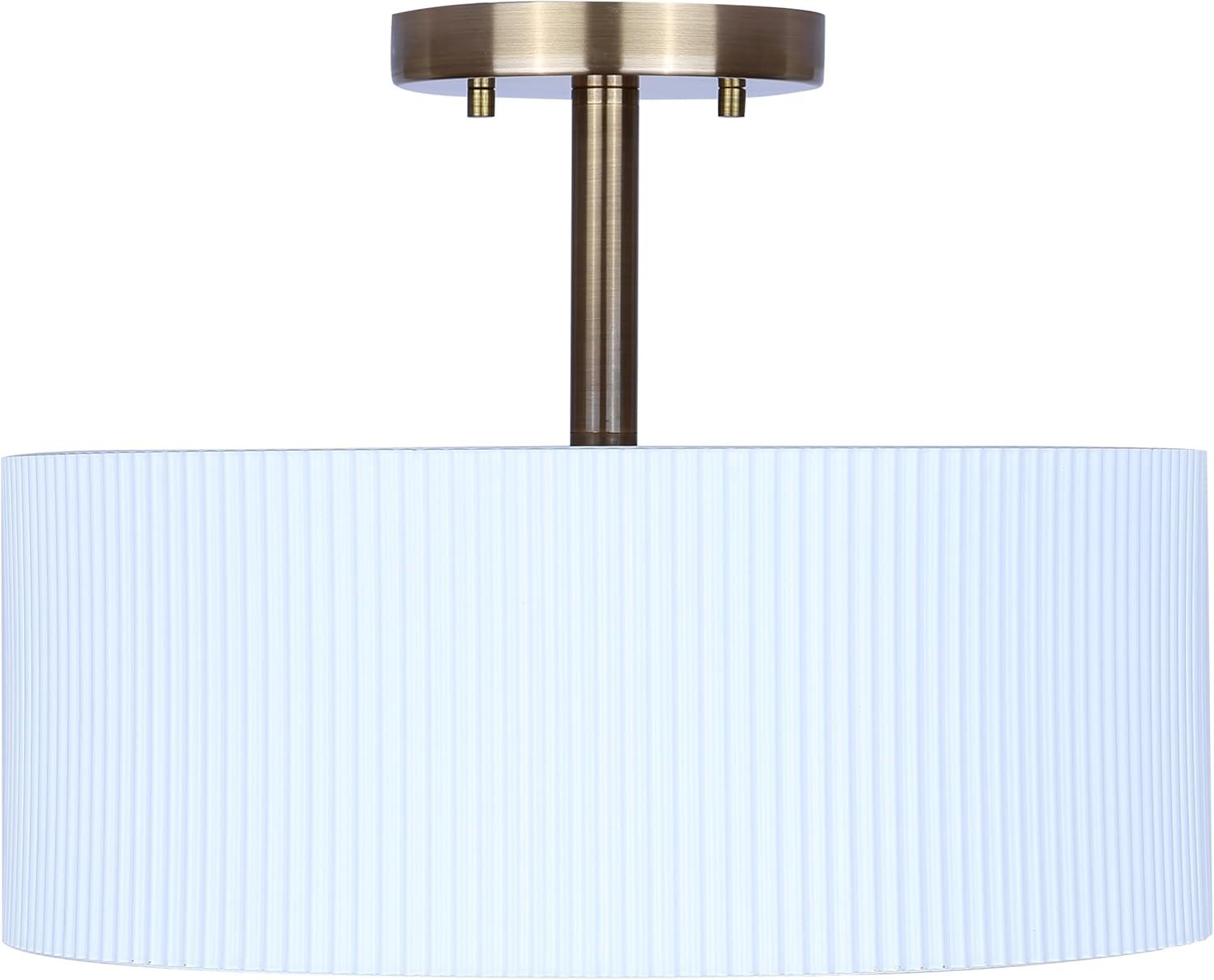 White and Gold Drum LED Semi-Flush Mount Light