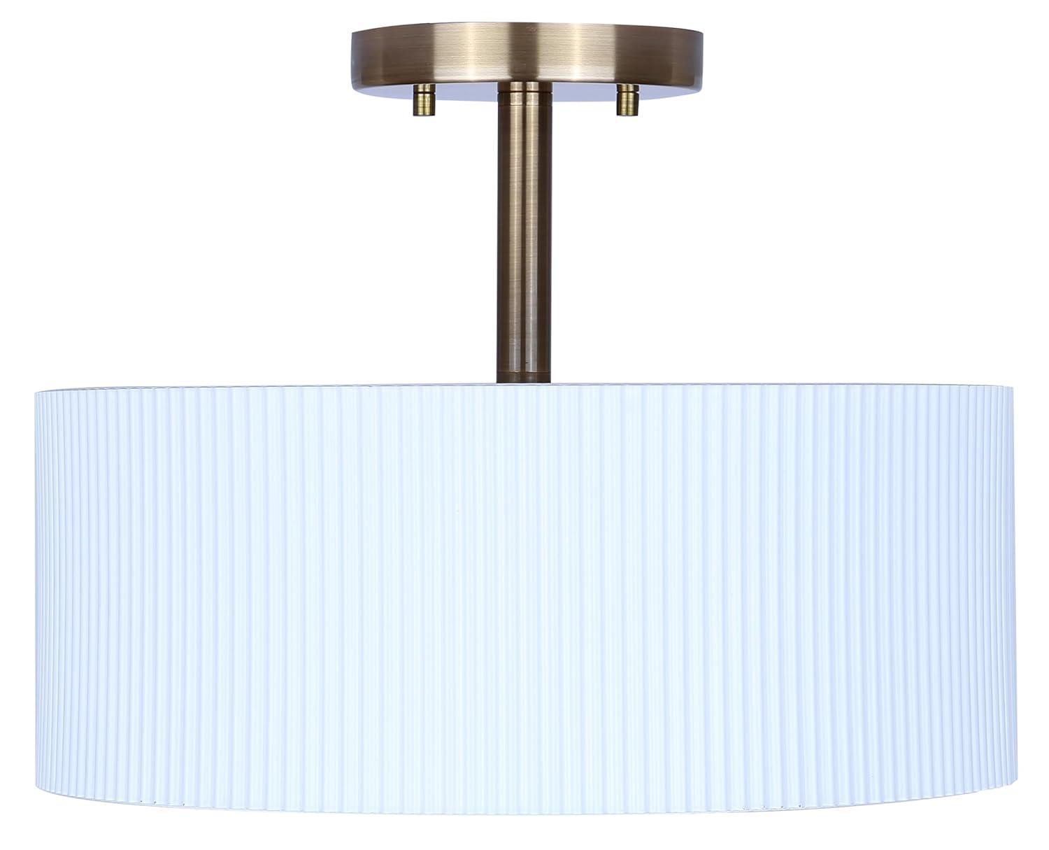 REXTON 13 in. 2-Light 60-Watt Contemporary Matte White Semi- Flush Mount with Matte White with Gold Metal Shade