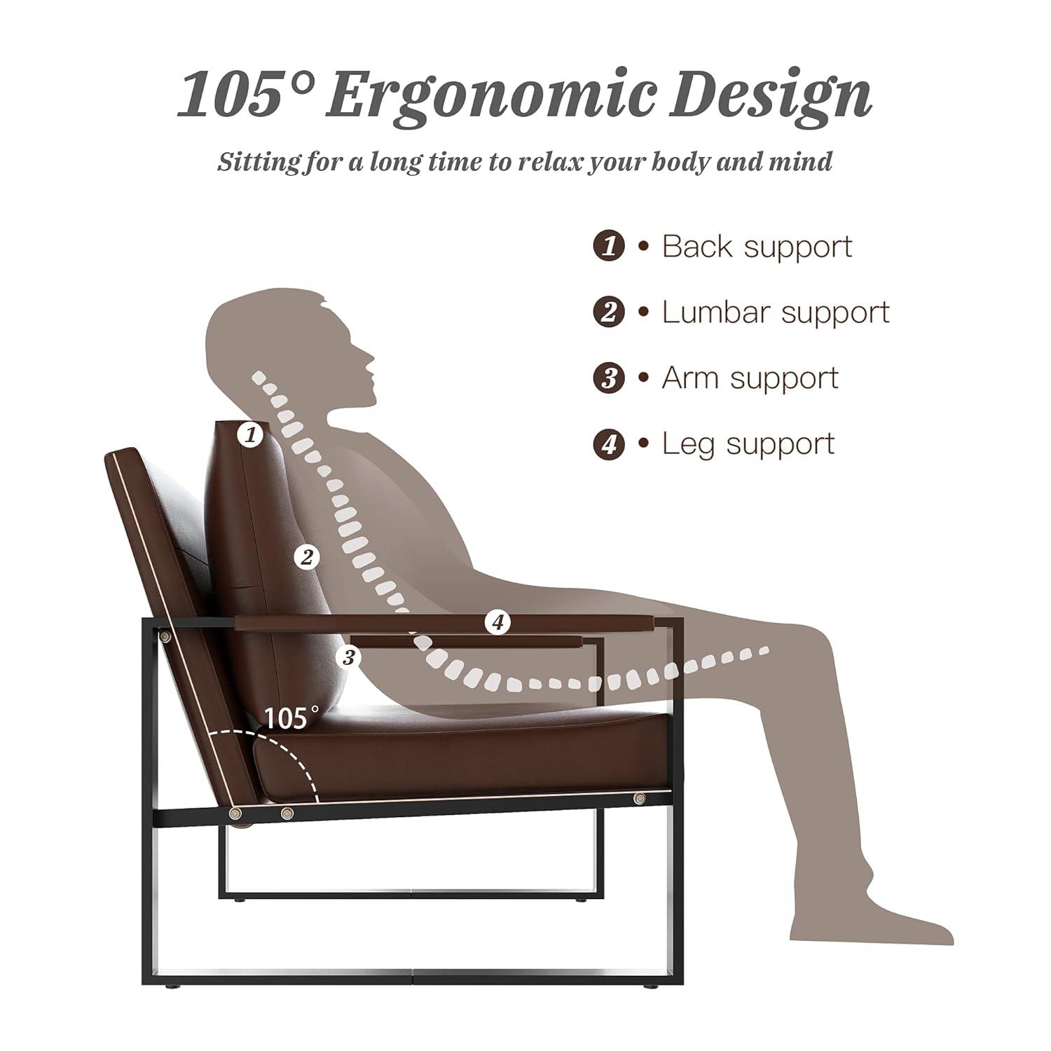 AWQM Mid-Century Modern Chair, Accent Chair with Backrest, Upholstered Armchair, 105 Degree Slant Back Comfy Reading Chair, Lounge Chair for Living Room Bedroom Apartment, Brown