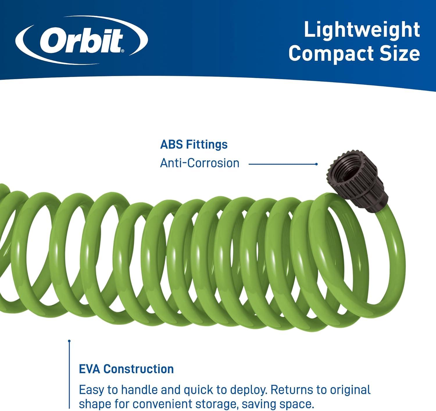 Orbit Coil Garden Hose with Nozzle, Green, 25ft