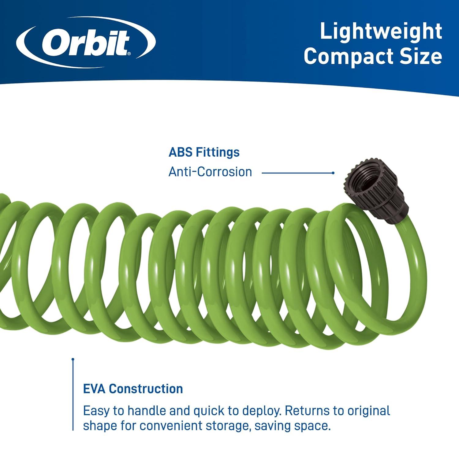 Orbit Coil Garden Hose with Nozzle, Green, 25ft