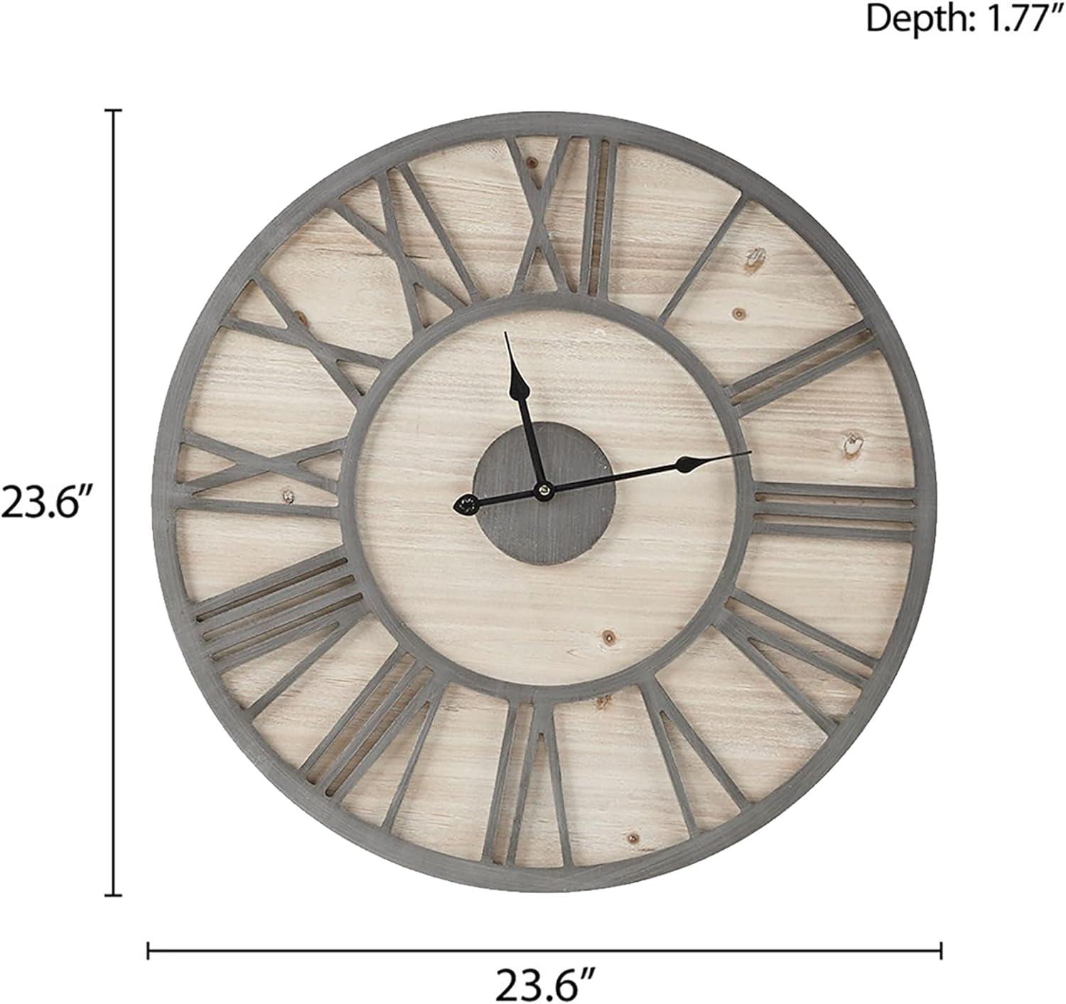 Madison Park Mason 23.6" Gray Metal and Wood Wall Clock