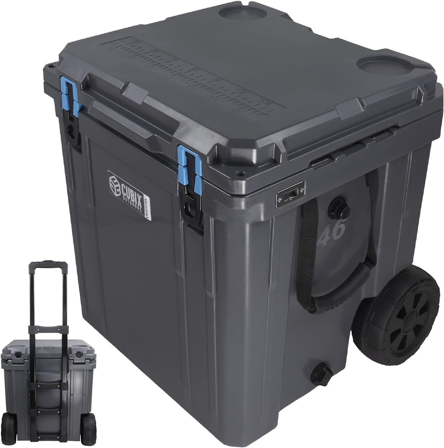 Cubix Outdoors 46 QT QuadraX Wheeled Portable Insulated Hard Cooler - Fits 26 Cans - Granite Gray