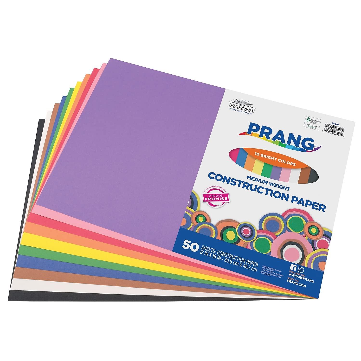 SunWorks Construction Paper, 10 Assorted Colors, 12 x 18, 50 Sheets