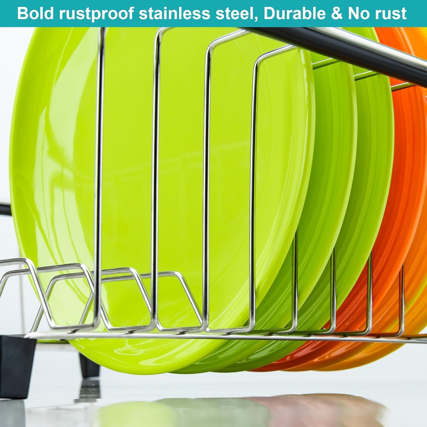 Expandable Stainless Steel Dish Drying Rack with Utensil Holder