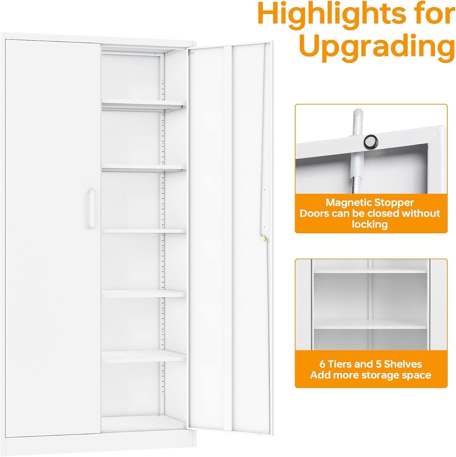 Metal Storage Cabinet with 2 Doors, Lockable Steel Storage Cabinet with 2 Doors and Adjustable Shelves, Steel Lockable File Cabinet, Locking Tool Cabinets for Office,Home,Garage