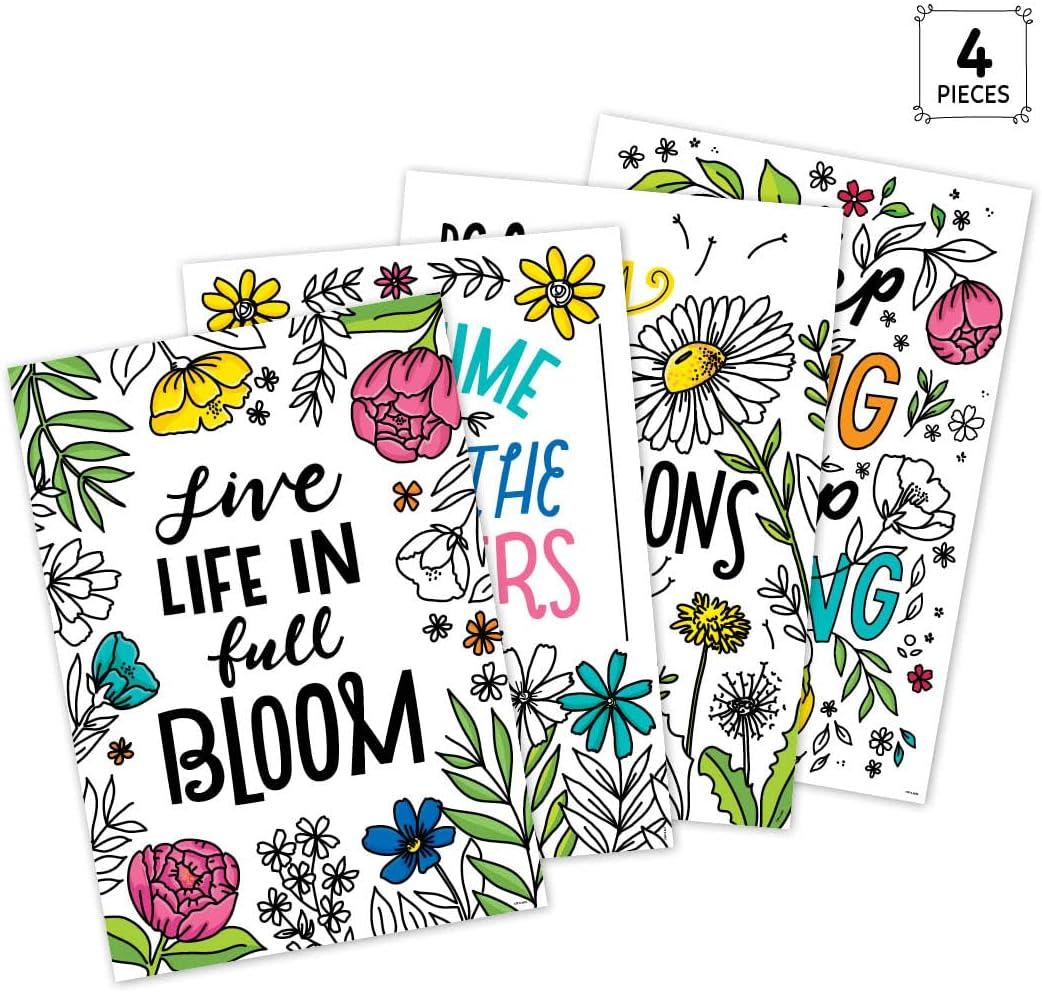 Bright Blooms Inspirational Quote 4-Poster Set in Vivid Colors