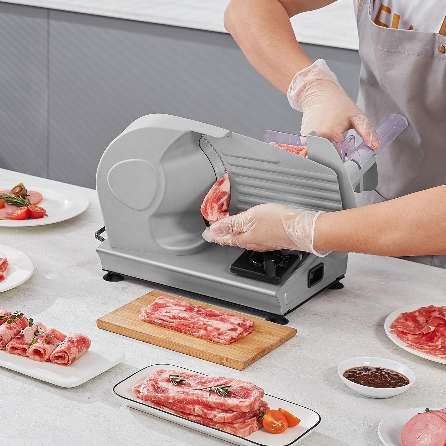 VEVOR Meat Slicer, 7.5 inch Electric Deli Food Slicer, 180W Meat Cutter with a Premium SUS420 Blade, 0-0.6 inch Adjustable Thickness, Slicer Machine