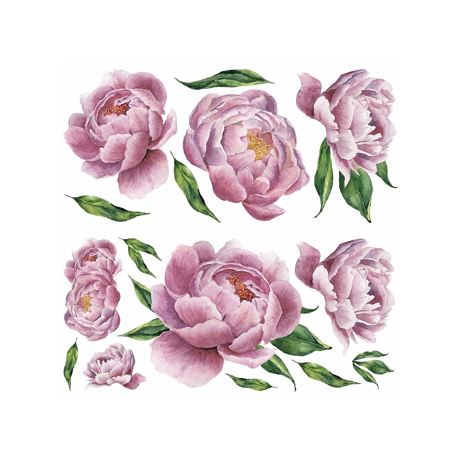 RoomMates Large Peony Peel and Stick Giant Wall Decal: Vinyl Floral Art, Self-Adhesive, Repositionable, Modern Decor
