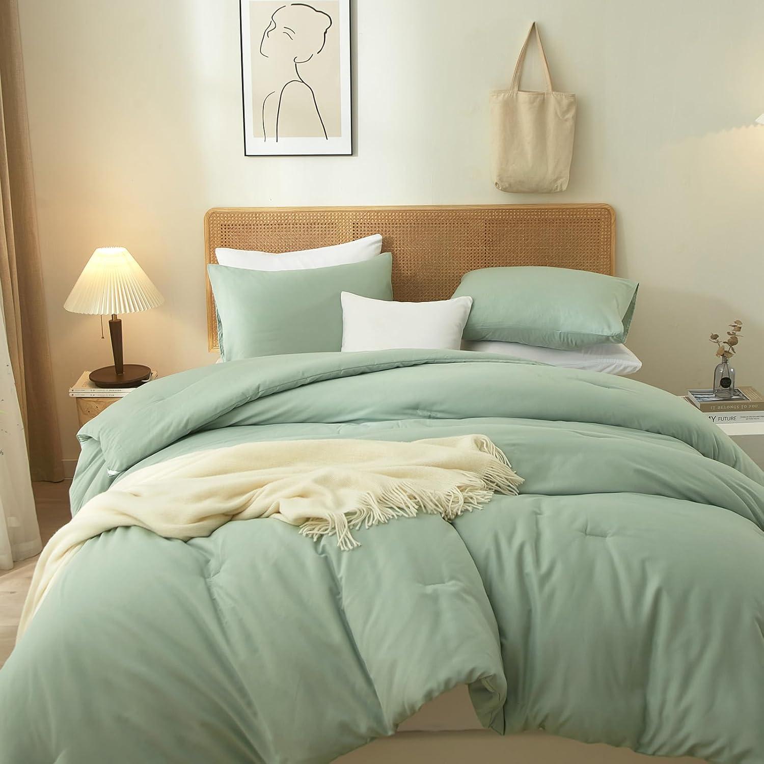 SPRINDAY Queen Comforter Set For Adult, 3 Piece Sage Green Comforter Sets & Bedding For All Season