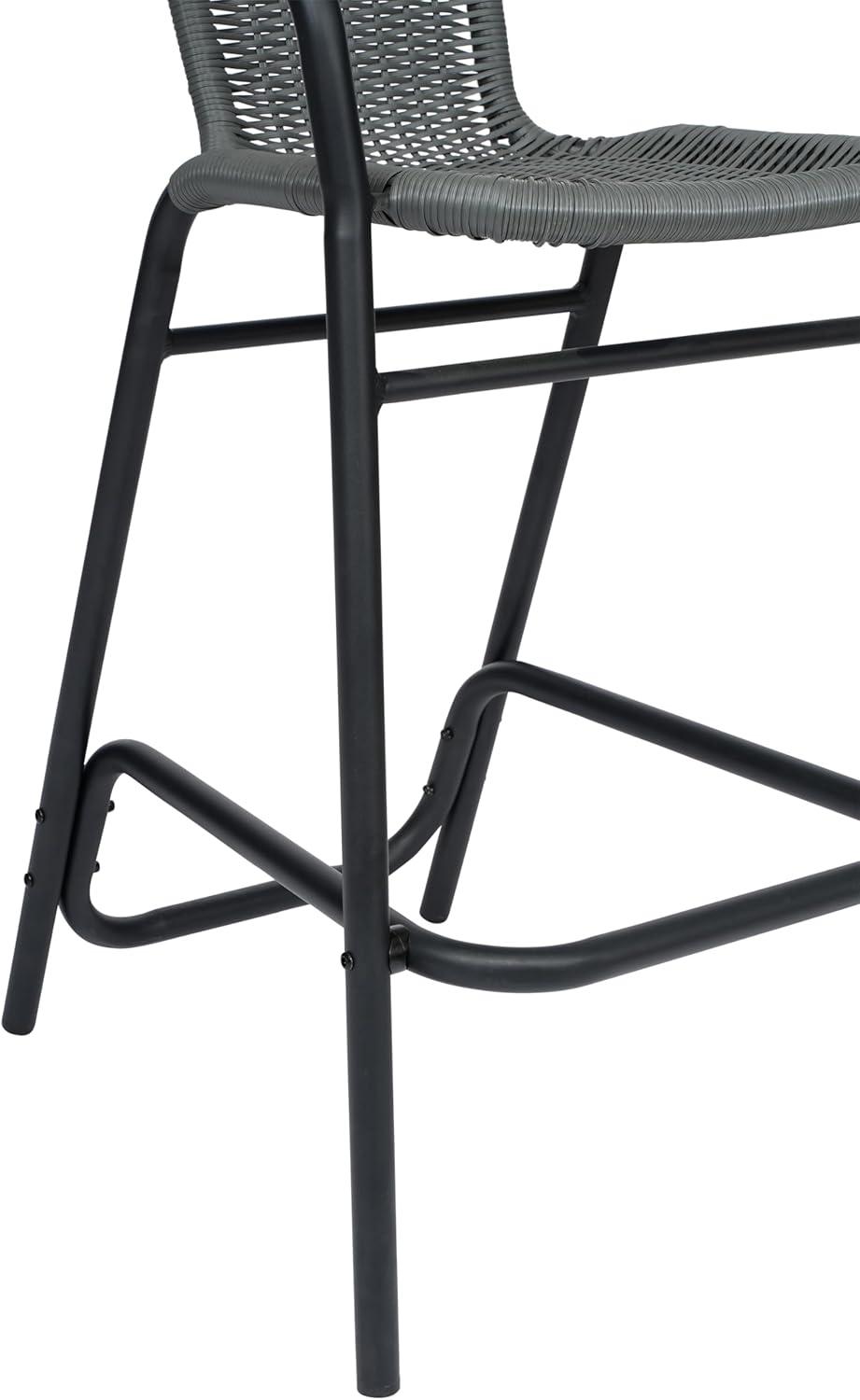 Flash Furniture Lila Commercial Indoor-Outdoor Rattan Restaurant Barstool with Aluminum Frame (Set of 2)