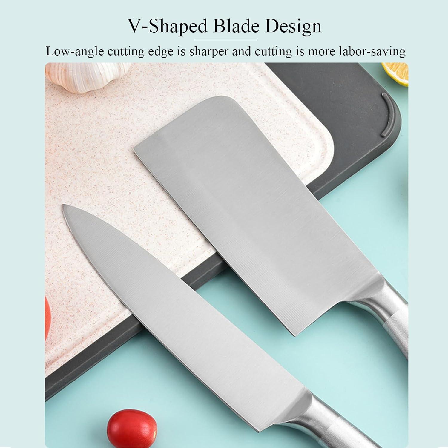 Kitchen Knife Set, 9-Pieces Red Coated Knife Block Set, Stainless Steel Chef knife Set with Sharpener Peeler Scissors, Sharp Non-Stick Knives Set with Rotatable Holder for Cutting Slicing Dicing