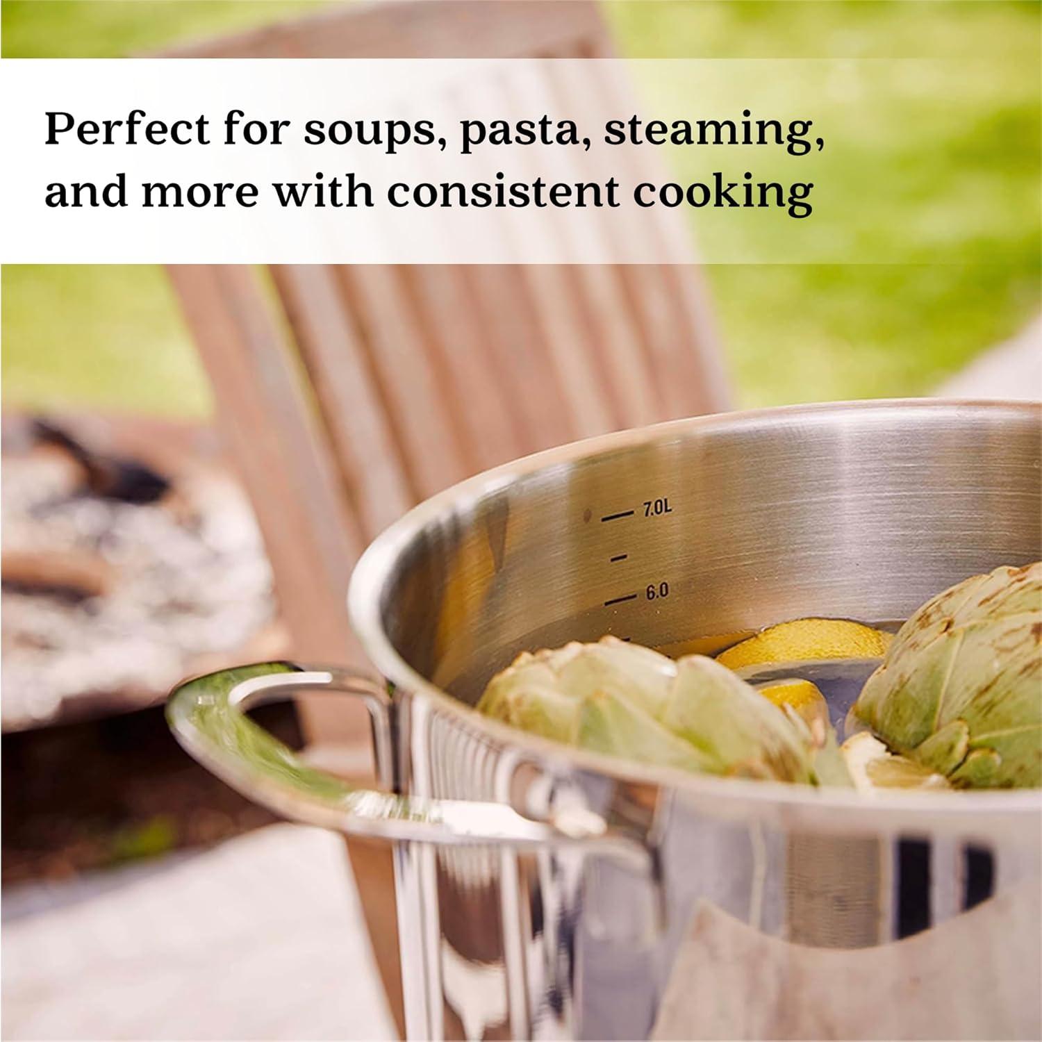 Alva Maestro 8 Qt. Stainless Steel Stock Pot with Lid Scratch Resistant Non-Toxic PFAS Free Compatible with All Stovetops Oven Safe & Induction Safe