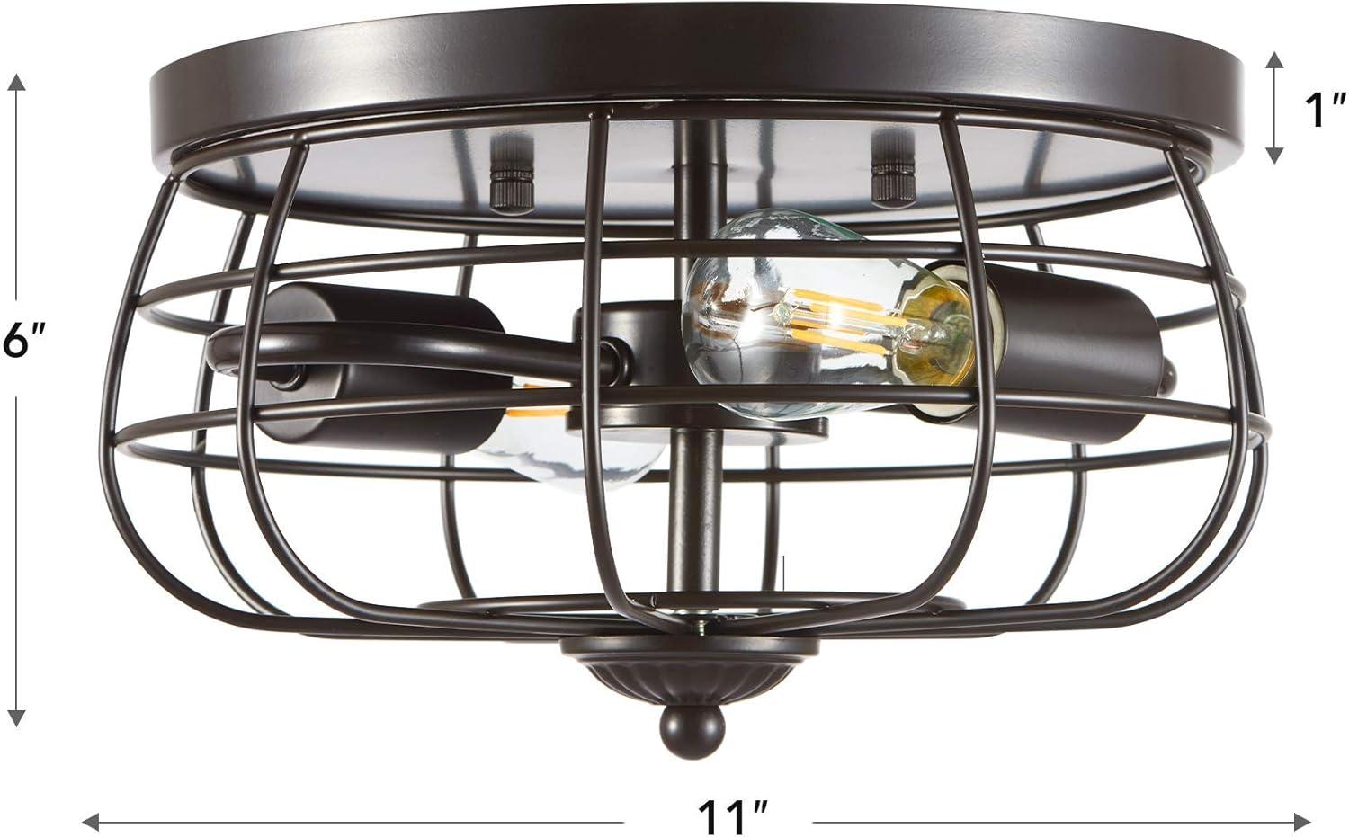 VONLUCE Flush Mount Ceiling Lights, 2-Light Hallway Ceiling Lighting Fixtures, 11 inch Farmhouse Metal Cage Ceiling Lights for Entryway Kitchen, Adjustable Lamp Holders, ETL, 2 pcs, Oil-Rubbed Bronze
