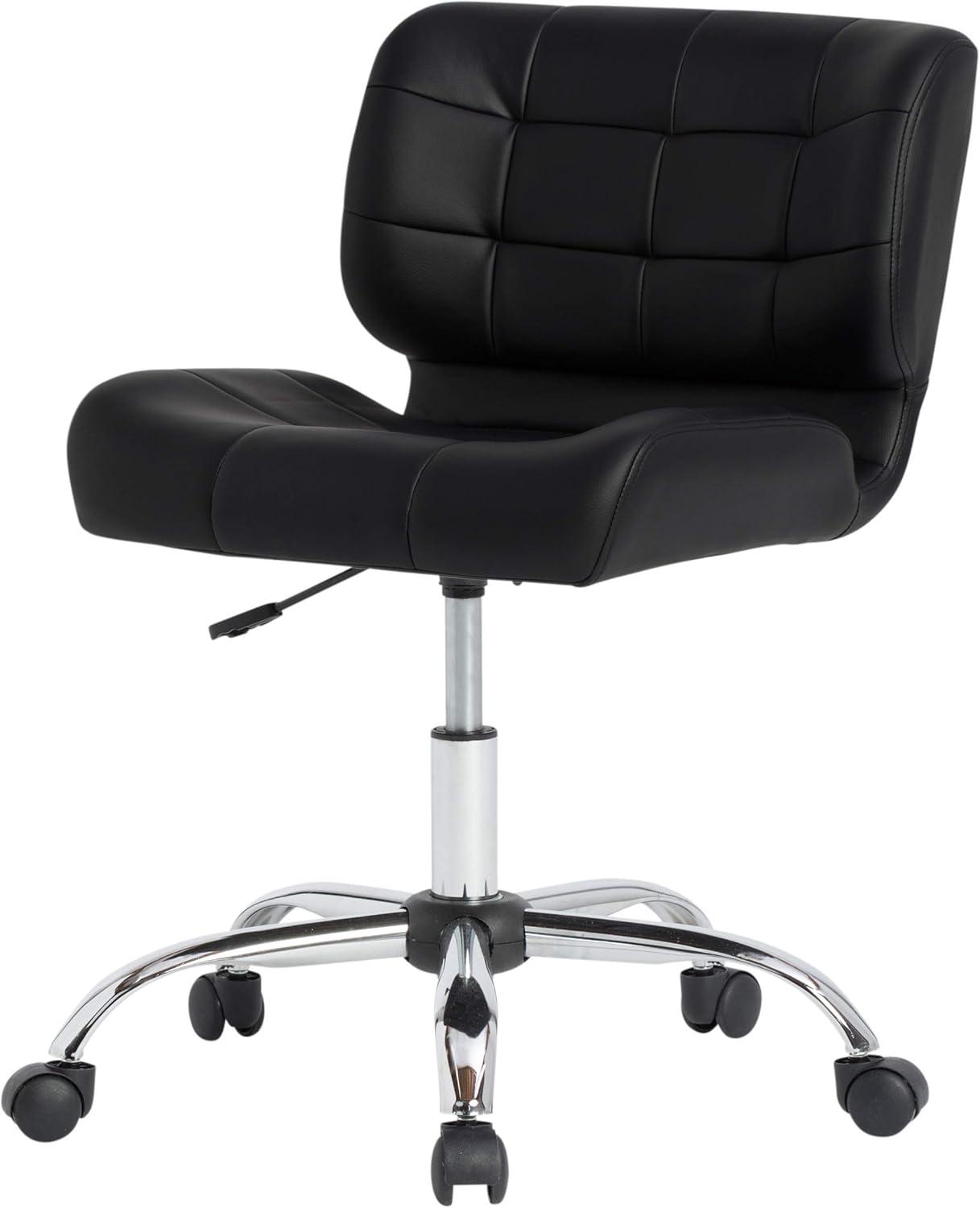 Modern Black Crest Armless Swivel Task Chair in Vinyl and Chrome