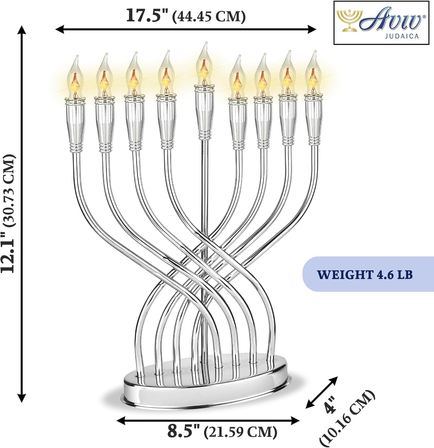 Silver Plated Electric Menorah with Flickering Bulbs