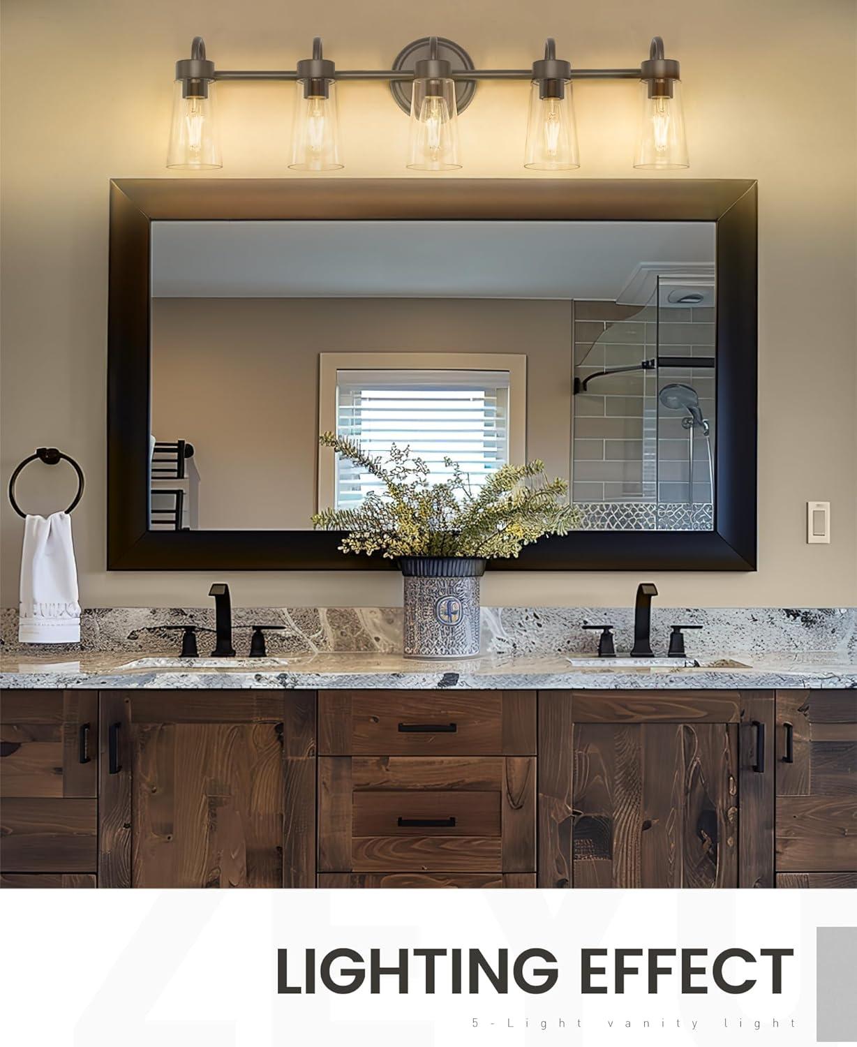 zeyu 33" 5-Light Bathroom Vanity Light, Farmhouse Bathroom Lighting Fixture, Oil Rubbed Bronze Finish with Clear Glass, ZTH108B-5W ORB