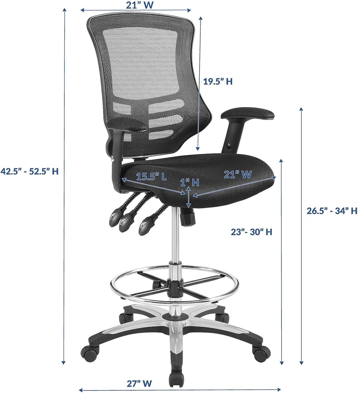 Calibrate Ergonomic 43" Black Mesh Drafting Chair with Adjustable Arms