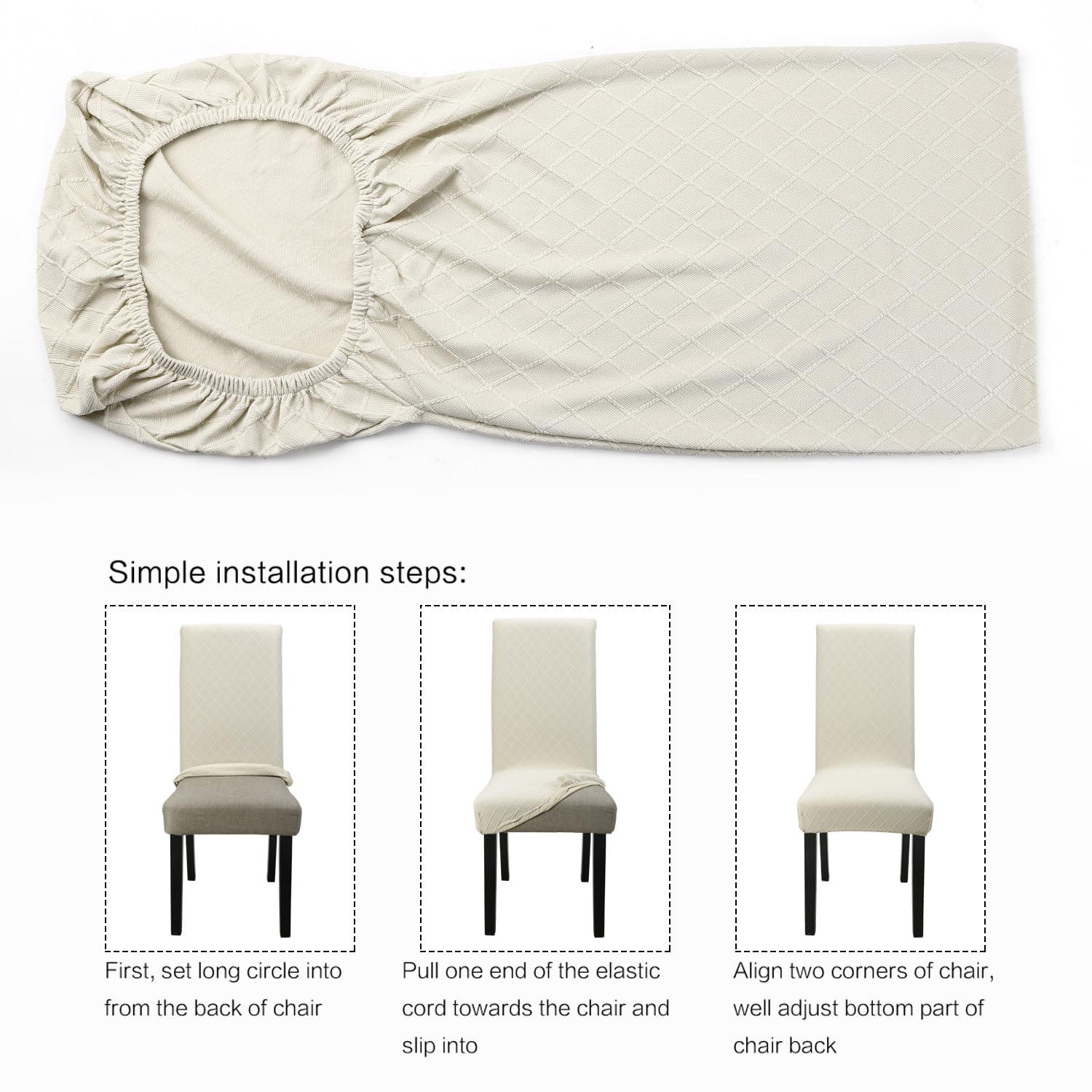 YISUN Dining Chair Covers, Stretch Spandex Chair Seat Cover Removable Washable Parson Chair Cover Kitchen Chair Protector Slipcovers (Beige Light, 6)