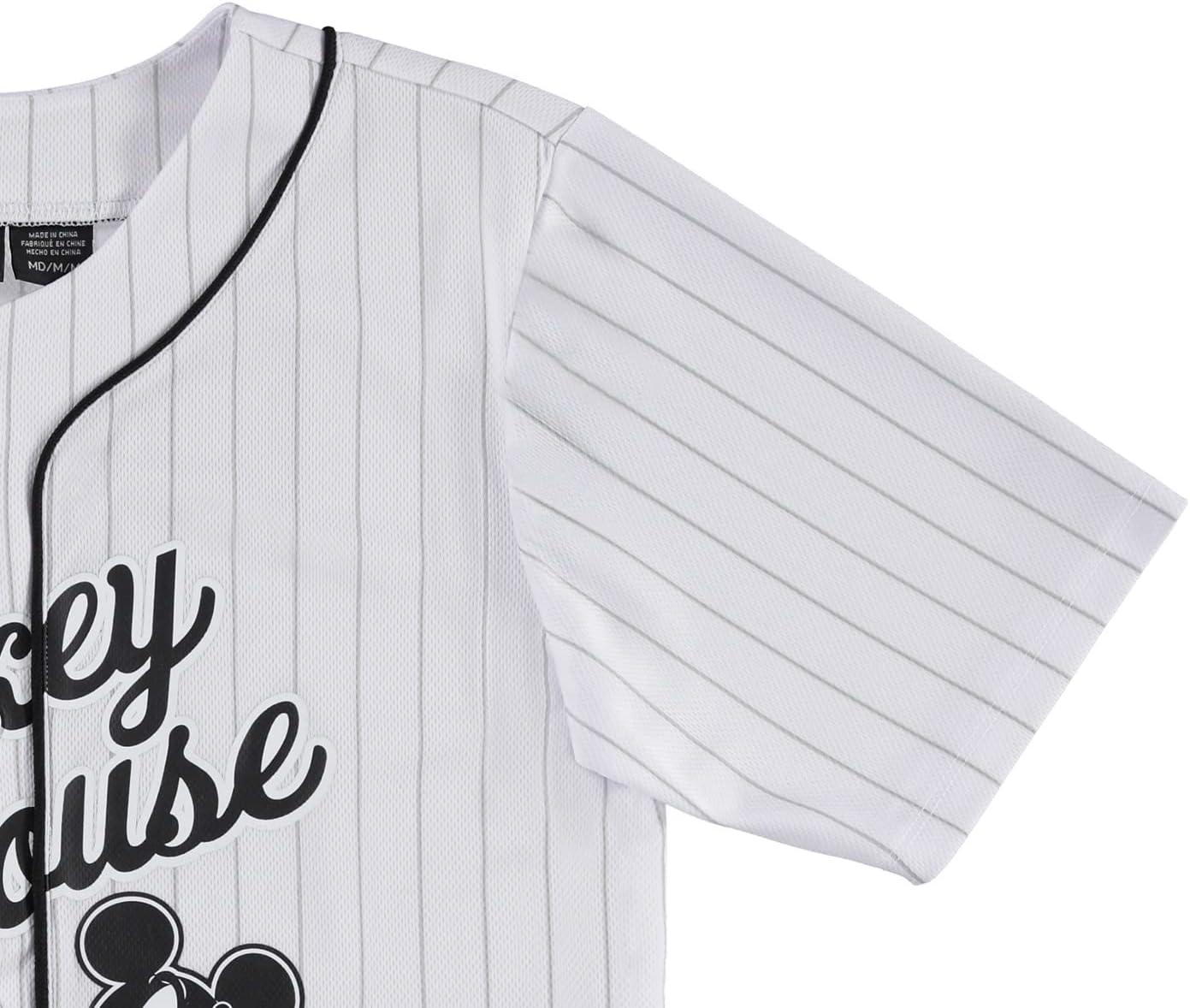 Boys Mickey Mouse Baseball Jersey - Boys Classic Mickey Mouse Mesh Button Down Baseball Jersey - Disney Mickey Mouse Fashion Shirt (White, Medium)