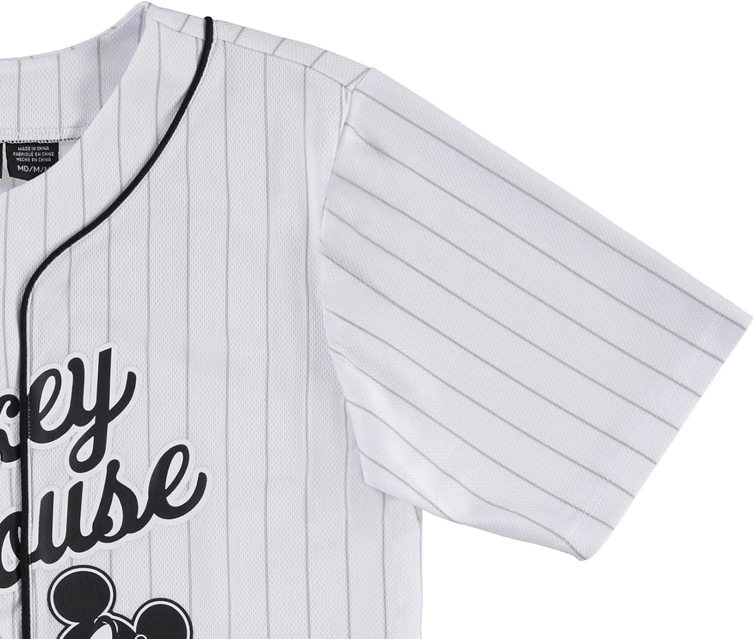 Boys Mickey Mouse Baseball Jersey - Boys Classic Mickey Mouse Mesh Button Down Baseball Jersey - Disney Mickey Mouse Fashion Shirt (White, Medium)