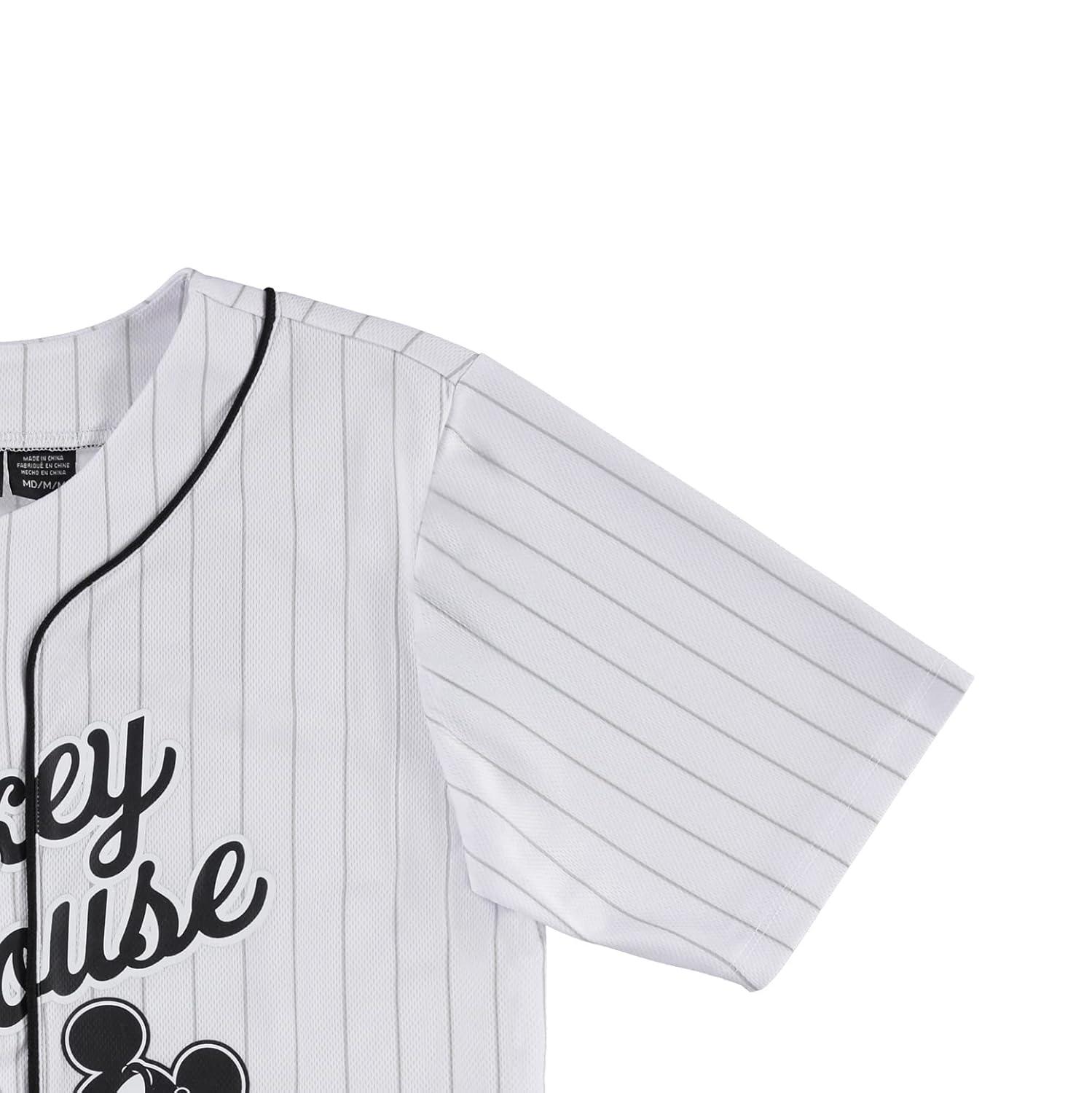 Boys Mickey Mouse Baseball Jersey - Boys Classic Mickey Mouse Mesh Button Down Baseball Jersey - Disney Mickey Mouse Fashion Shirt (White, Medium)