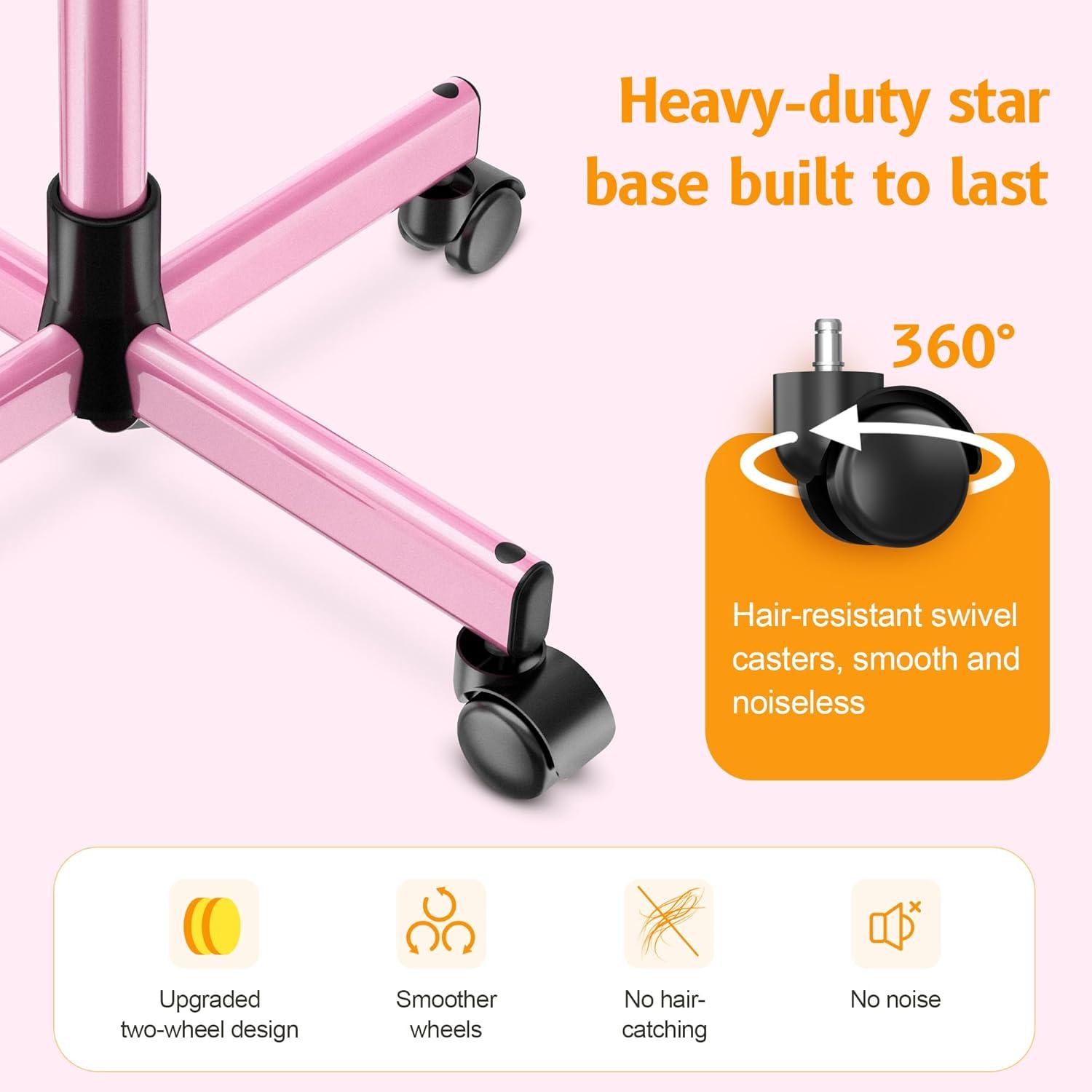 Salon Tray,Height Adjustable Salon Service Rolling Cart,Hair Color Tray with Wheels,Pink