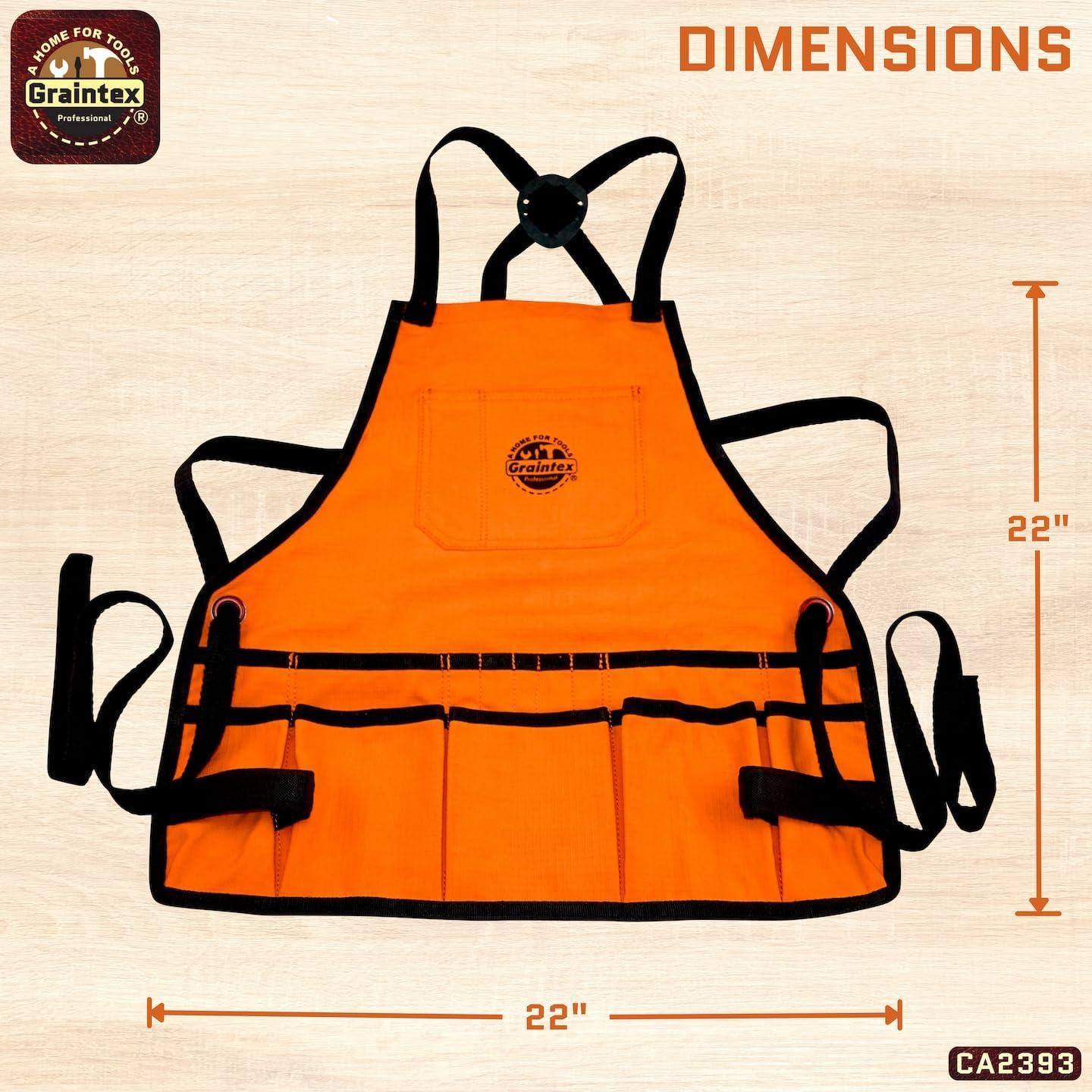 Graintex CA2393 :: Bib Apron 16 Pocket Orange Color Rip-stop Canvas, One Size Fits All