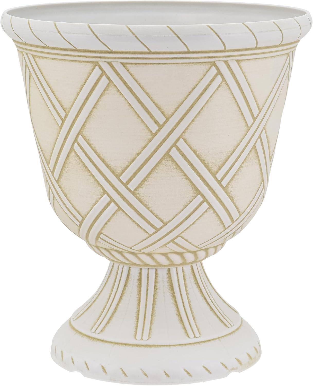 PL60GD Lattice Plastic Garden Urn, Classic Decorative Garden Pot Planter for Indoor and Outdoor Plants, Gold