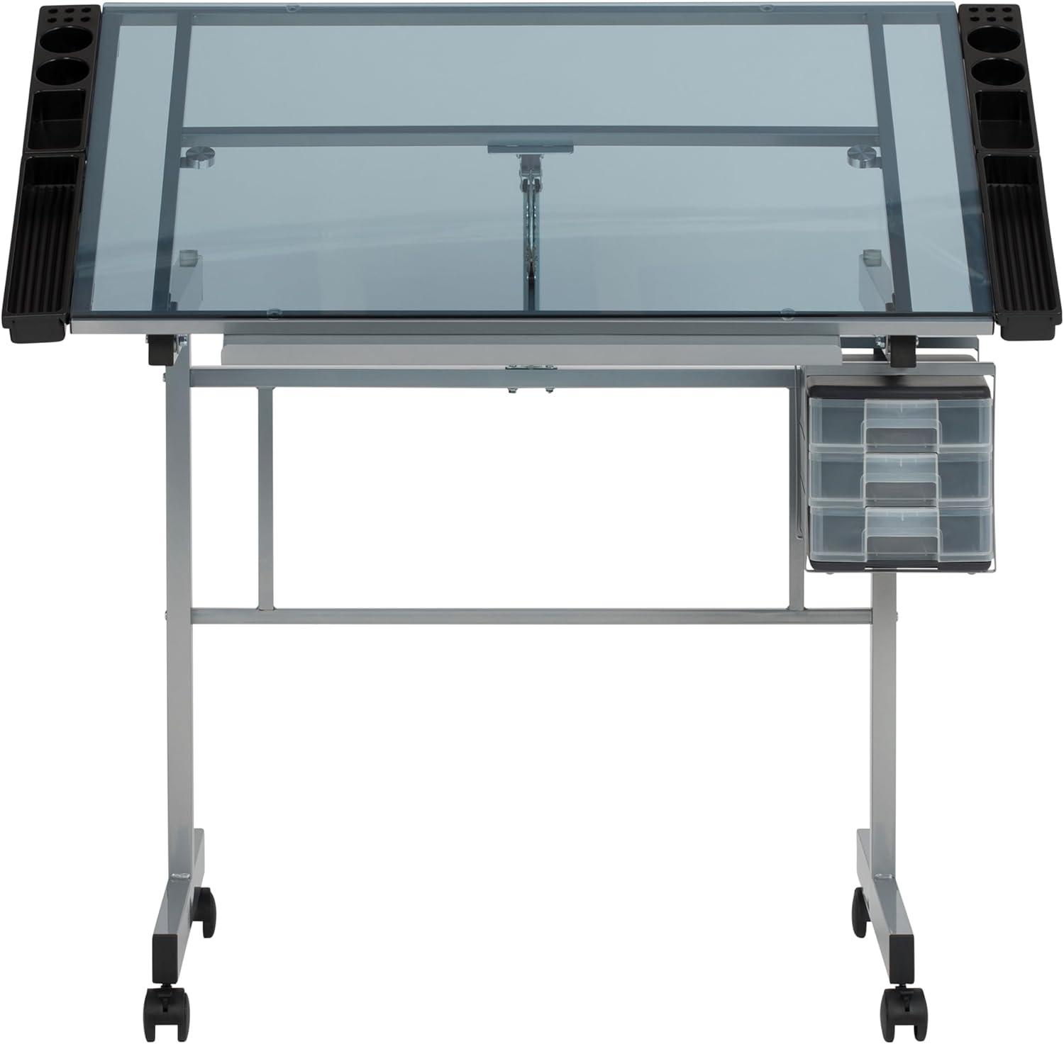 Inbox Zero Craddock Adjustable Glass Top Metal Base Drafting Table
